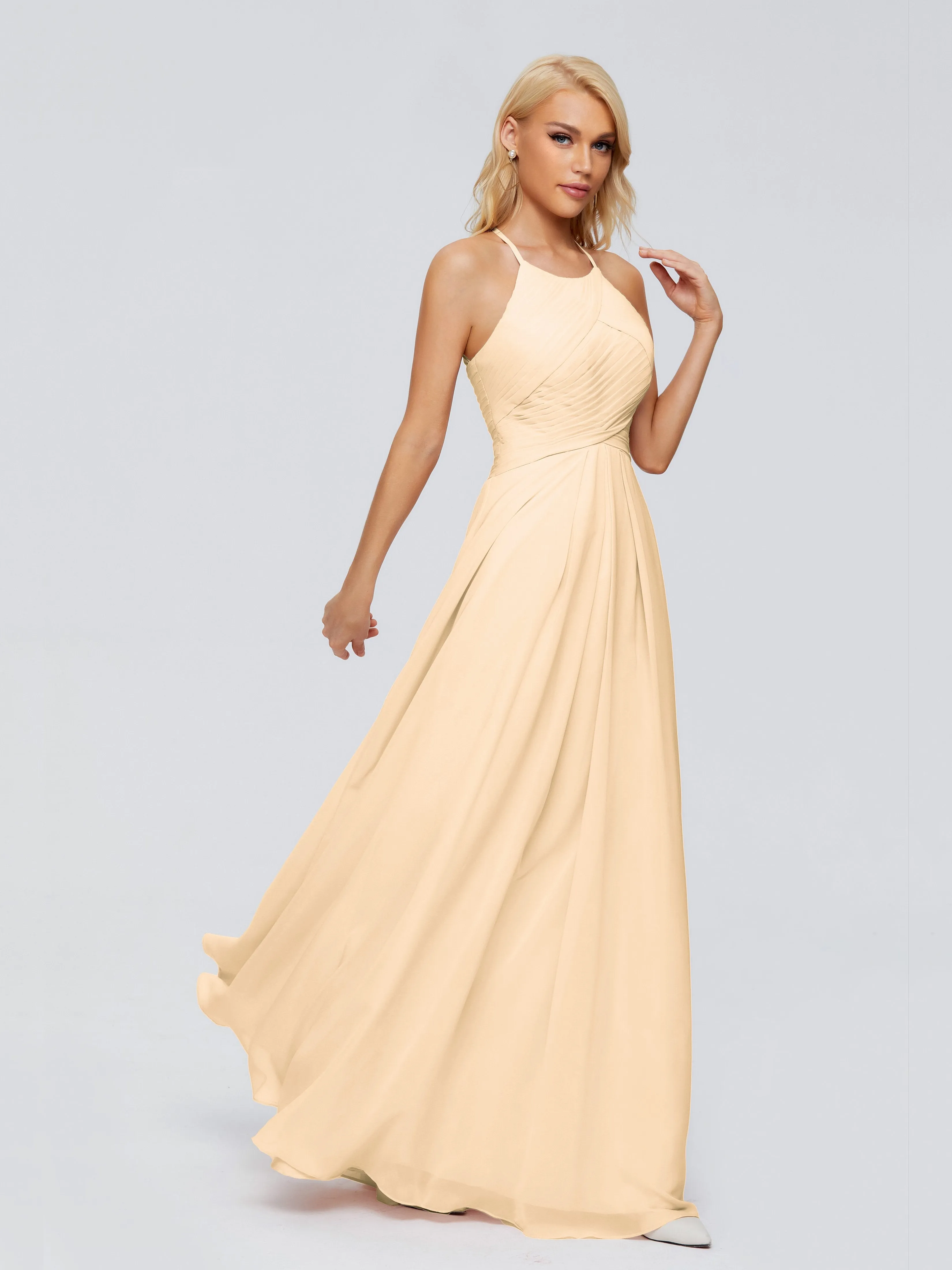 Finley Charming Halter Ruched Chiffon Bridesmaid Dresses