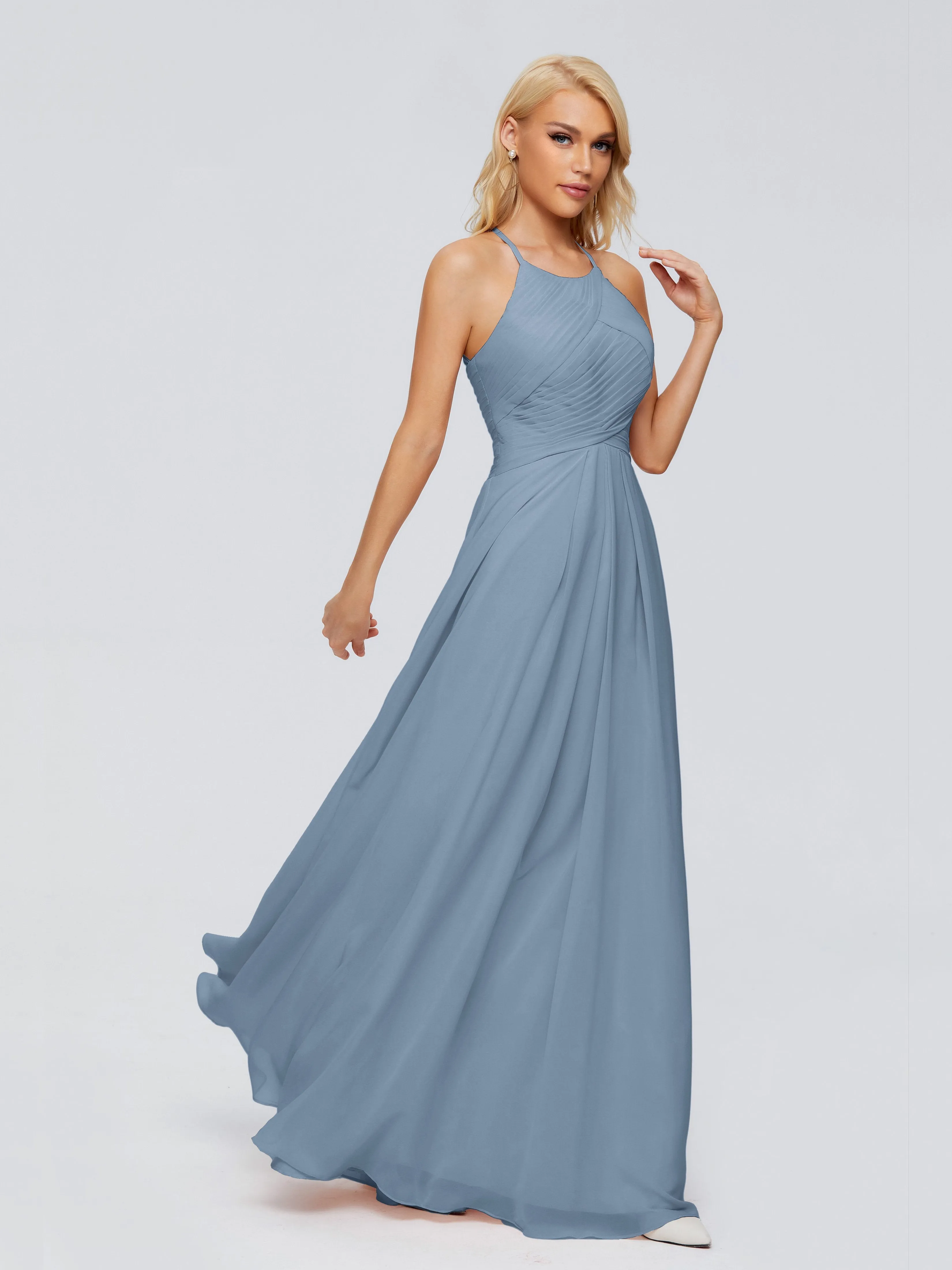 Finley Charming Halter Ruched Chiffon Bridesmaid Dresses