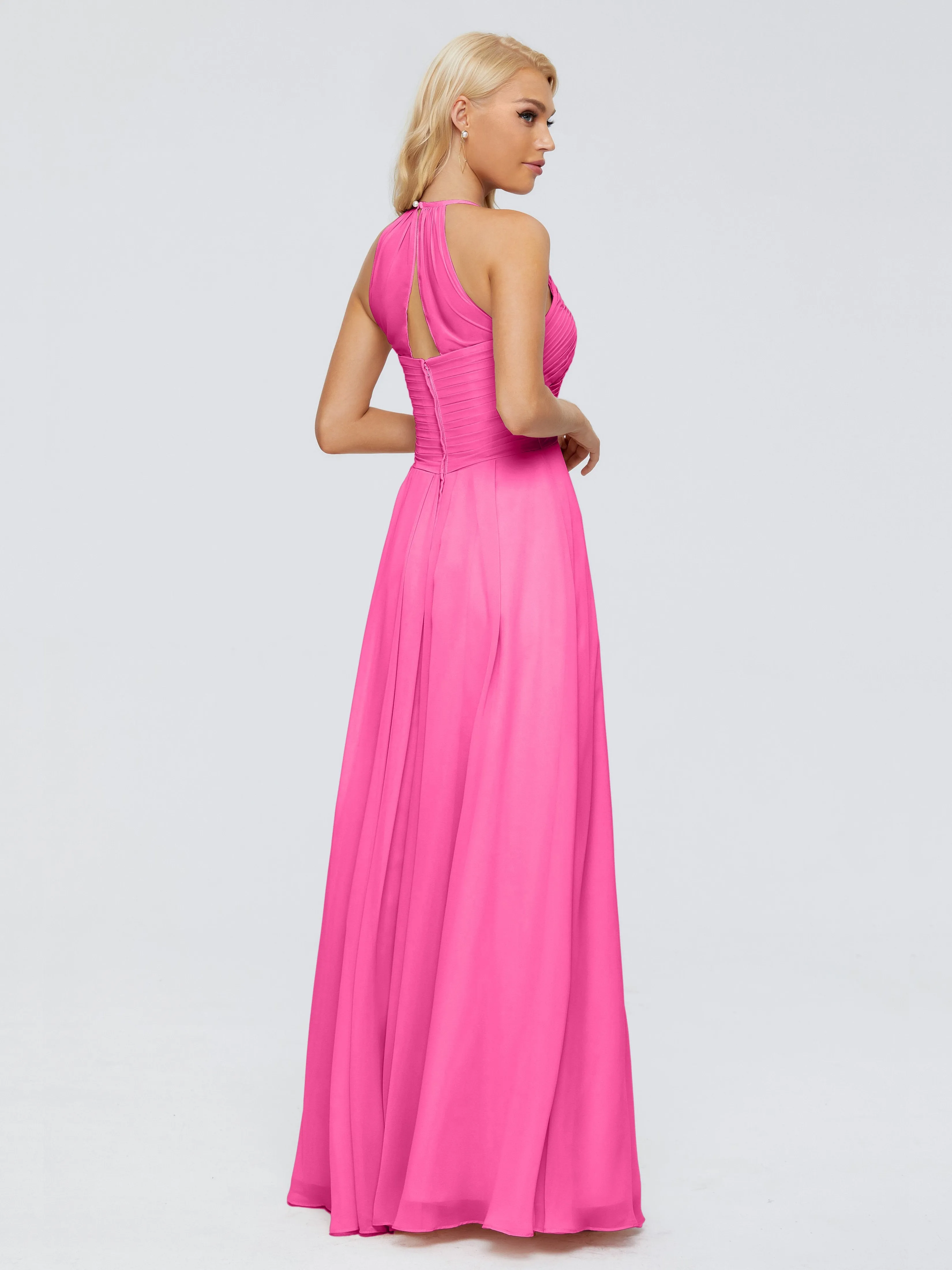 Finley Charming Halter Ruched Chiffon Bridesmaid Dresses