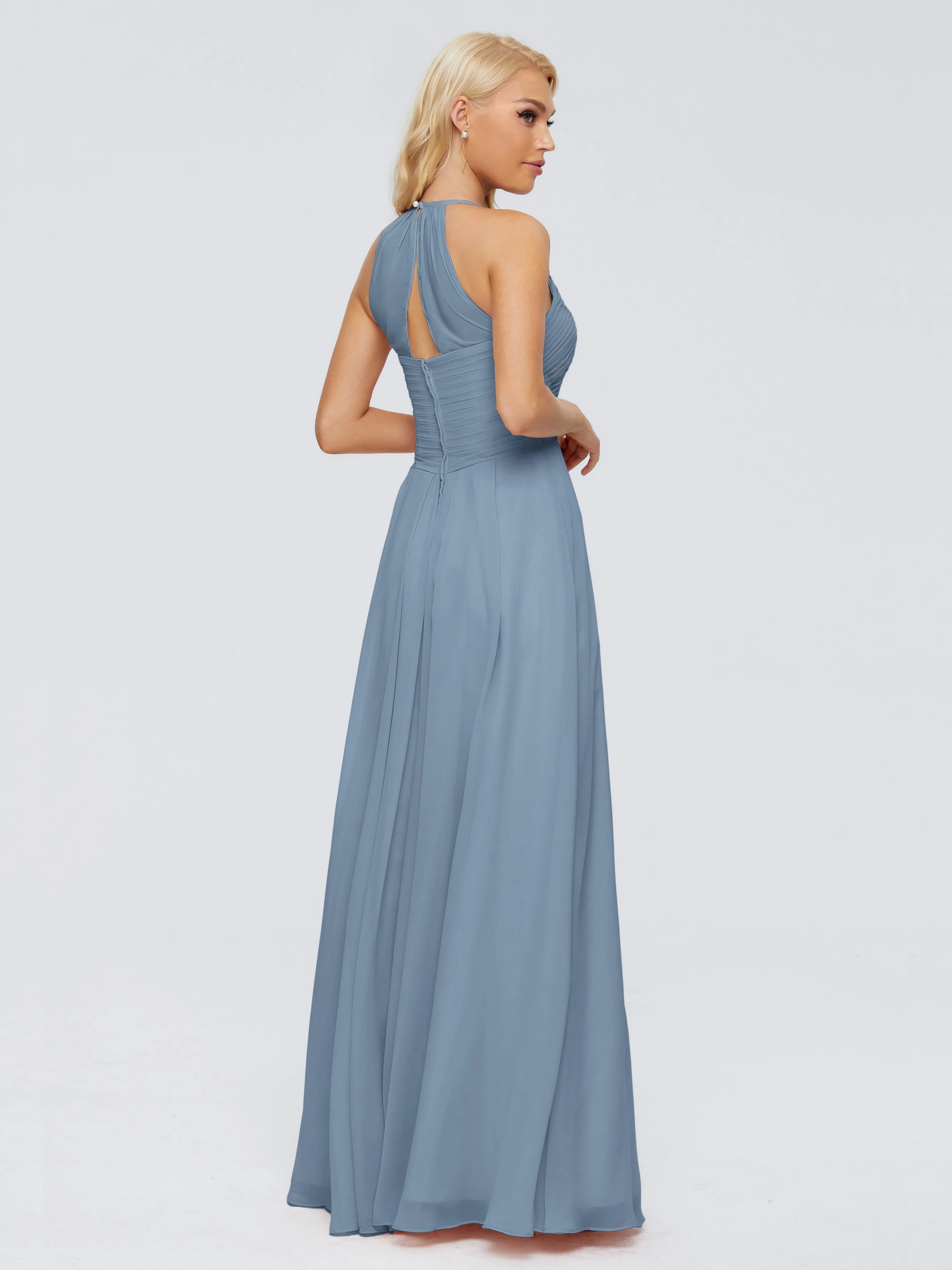 Finley Charming Halter Ruched Chiffon Bridesmaid Dresses