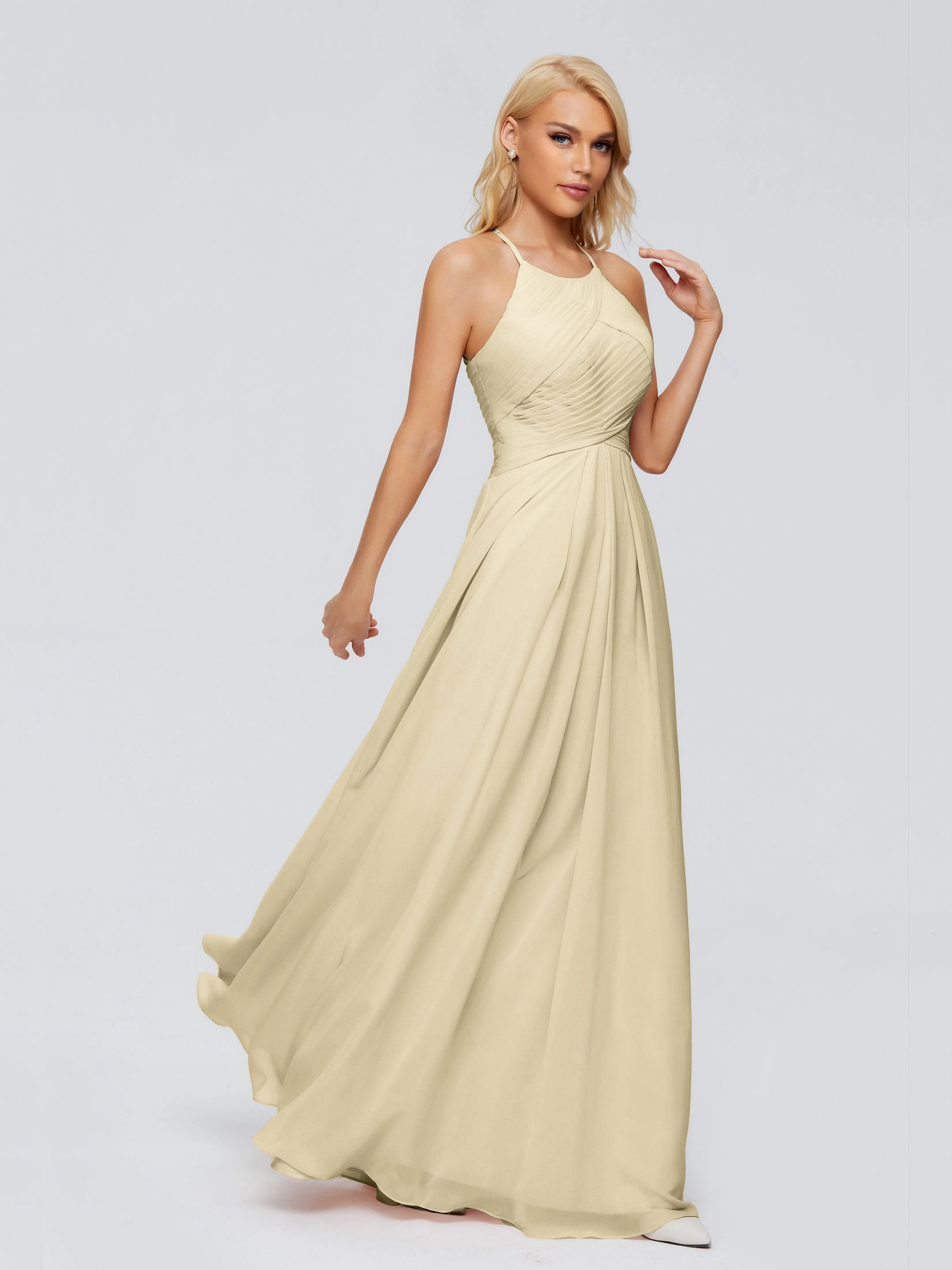 Finley Charming Halter Ruched Chiffon Bridesmaid Dresses