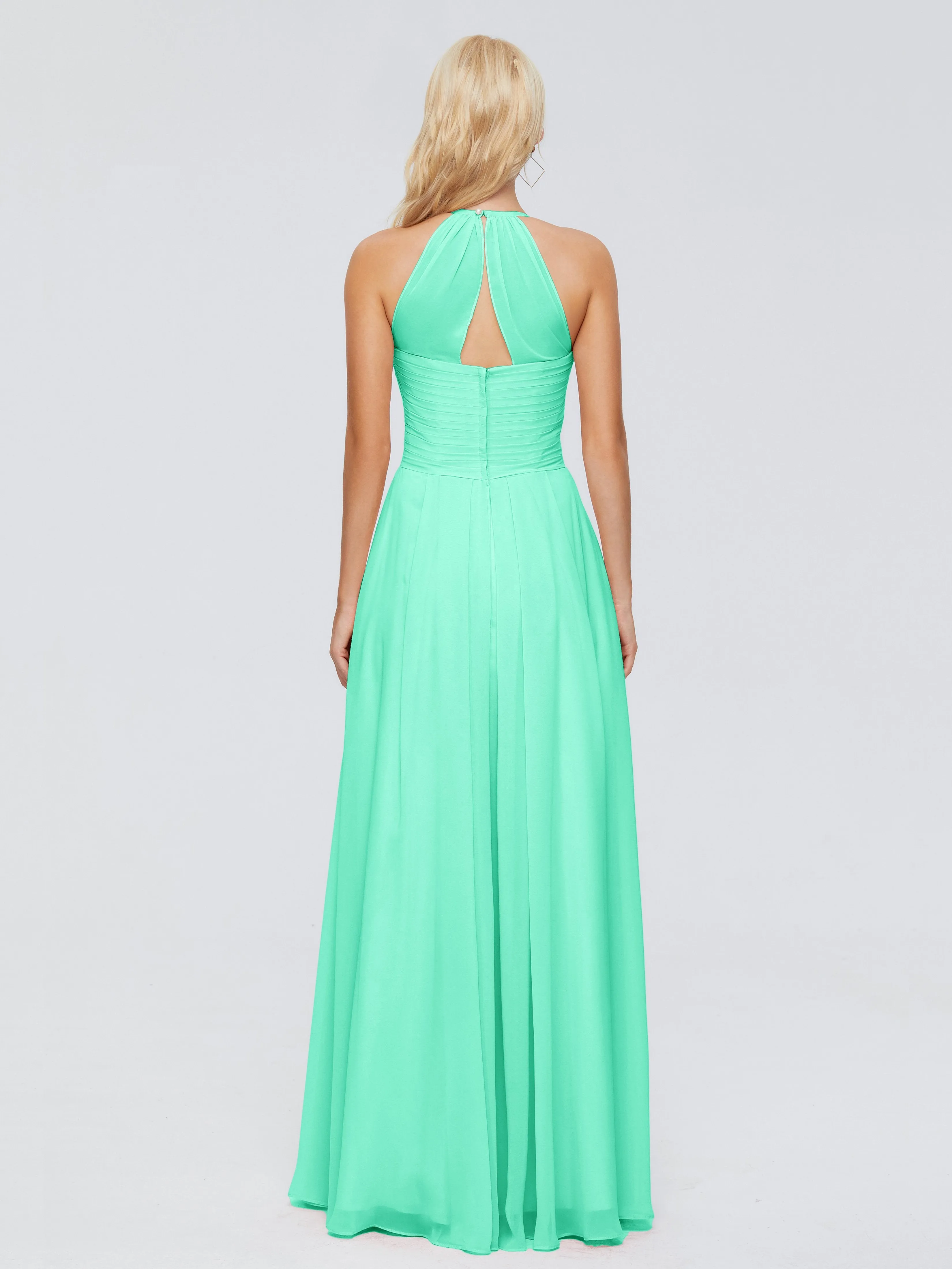 Finley Charming Halter Ruched Chiffon Bridesmaid Dresses