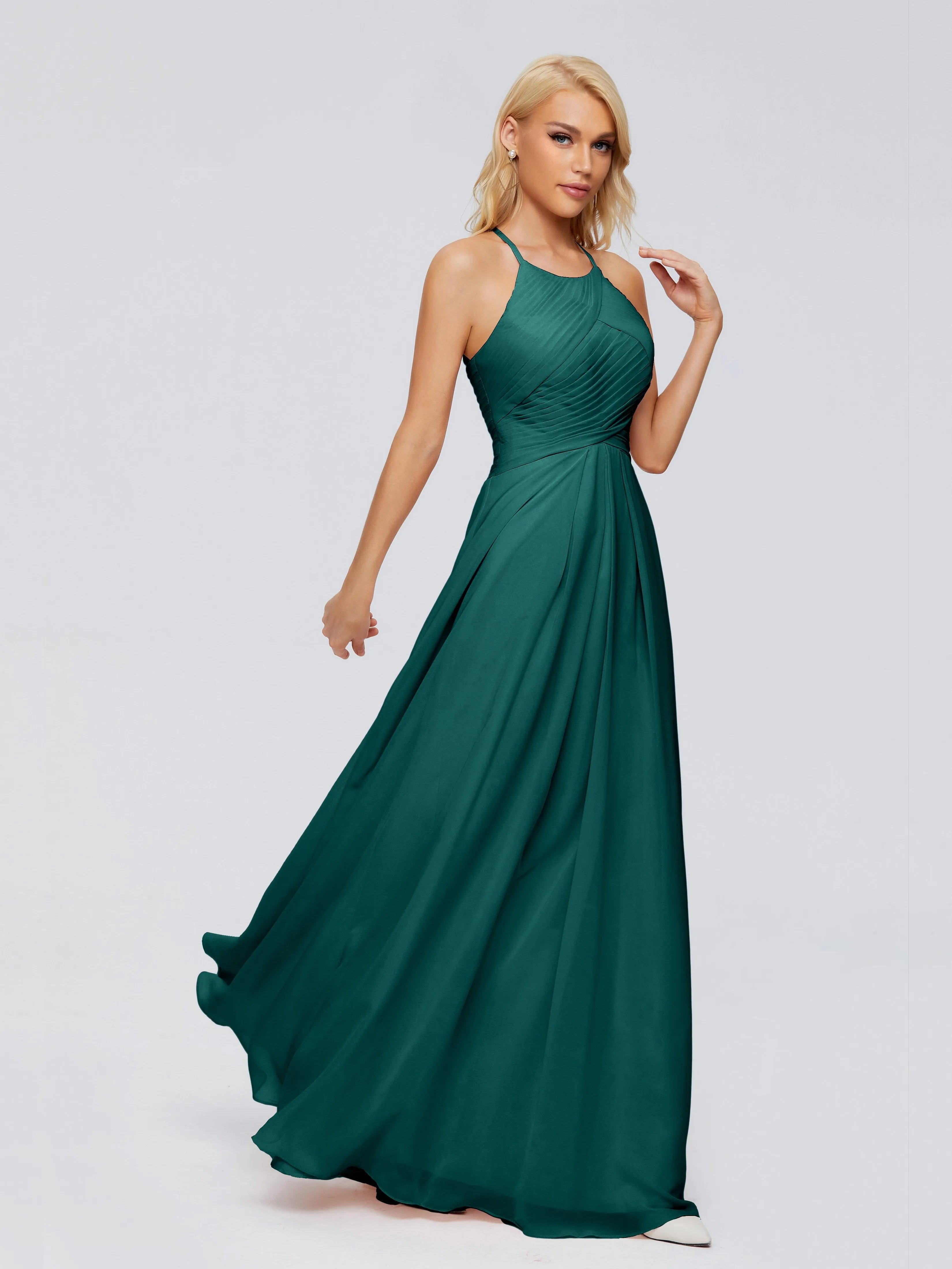 Finley Charming Halter Ruched Chiffon Bridesmaid Dresses