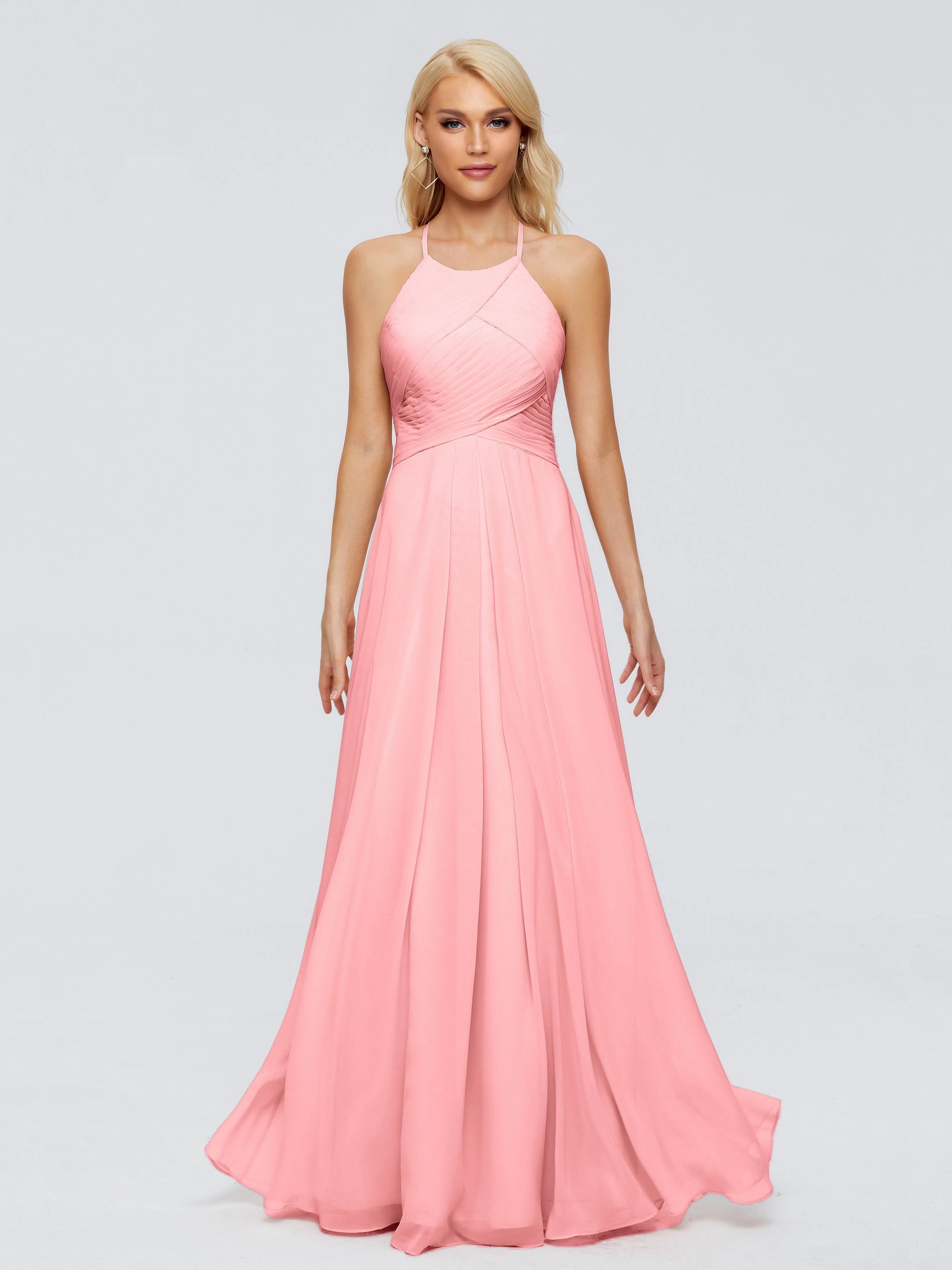 Finley Charming Halter Ruched Chiffon Bridesmaid Dresses