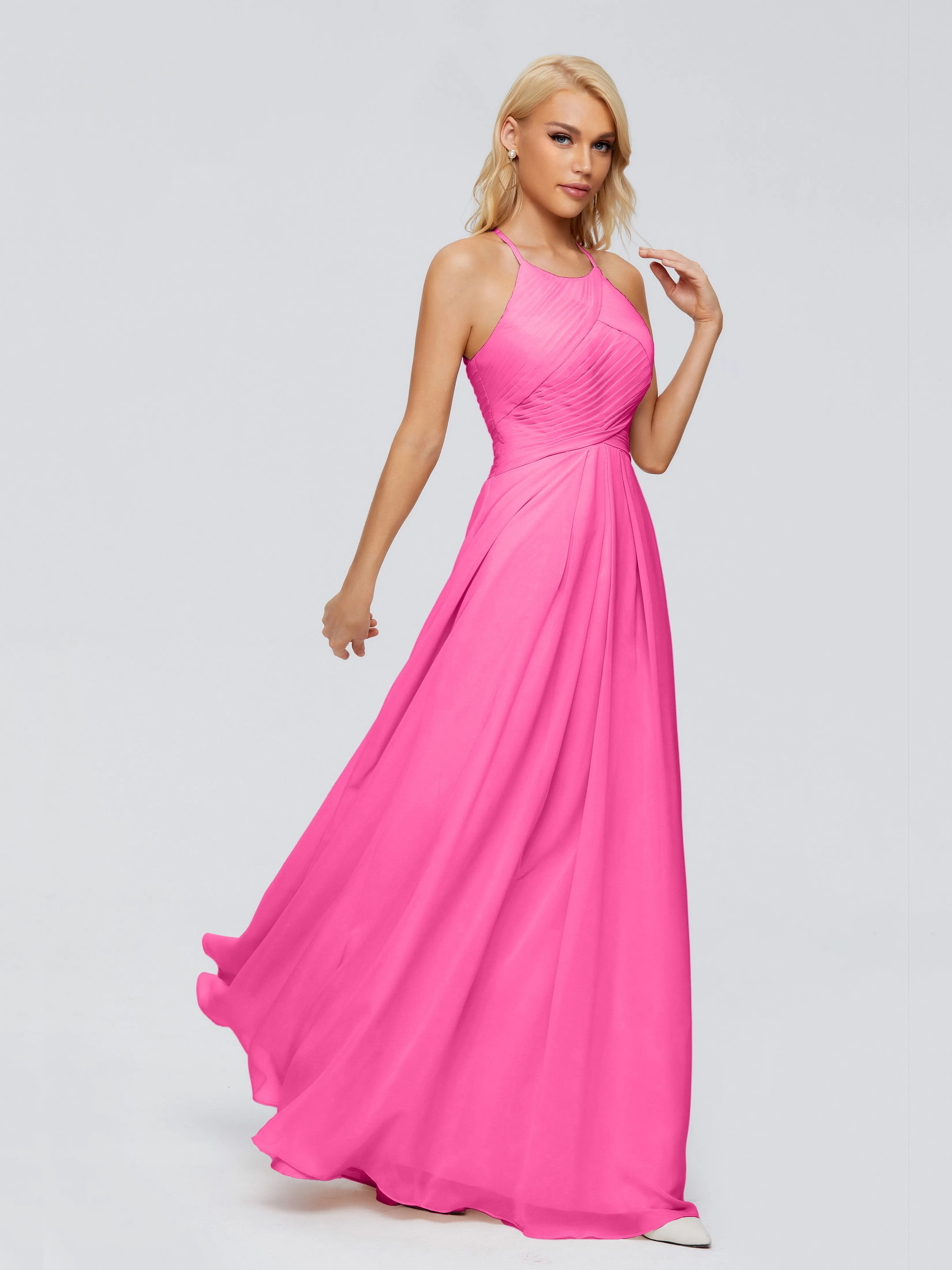 Finley Charming Halter Ruched Chiffon Bridesmaid Dresses