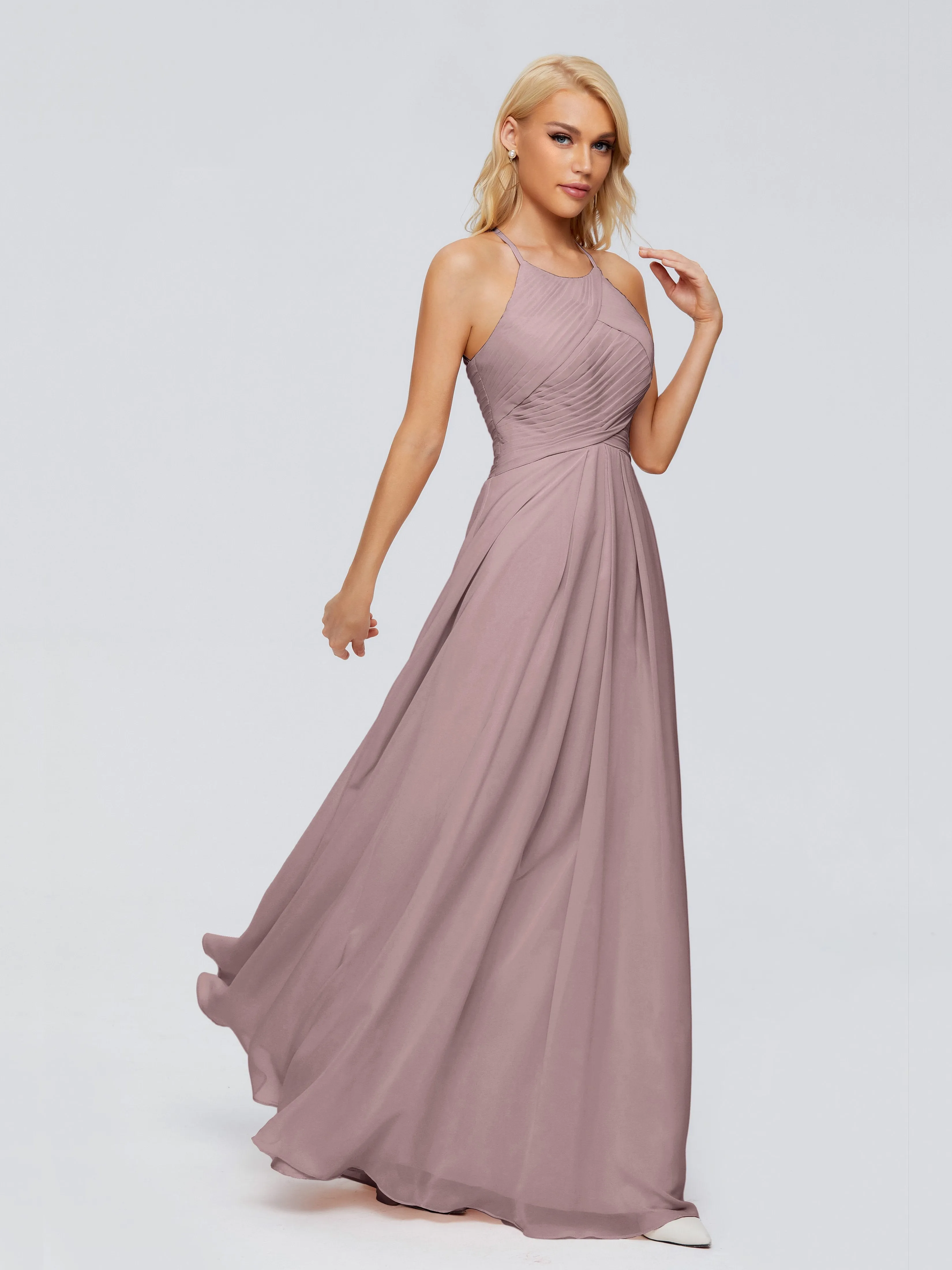 Finley Charming Halter Ruched Chiffon Bridesmaid Dresses