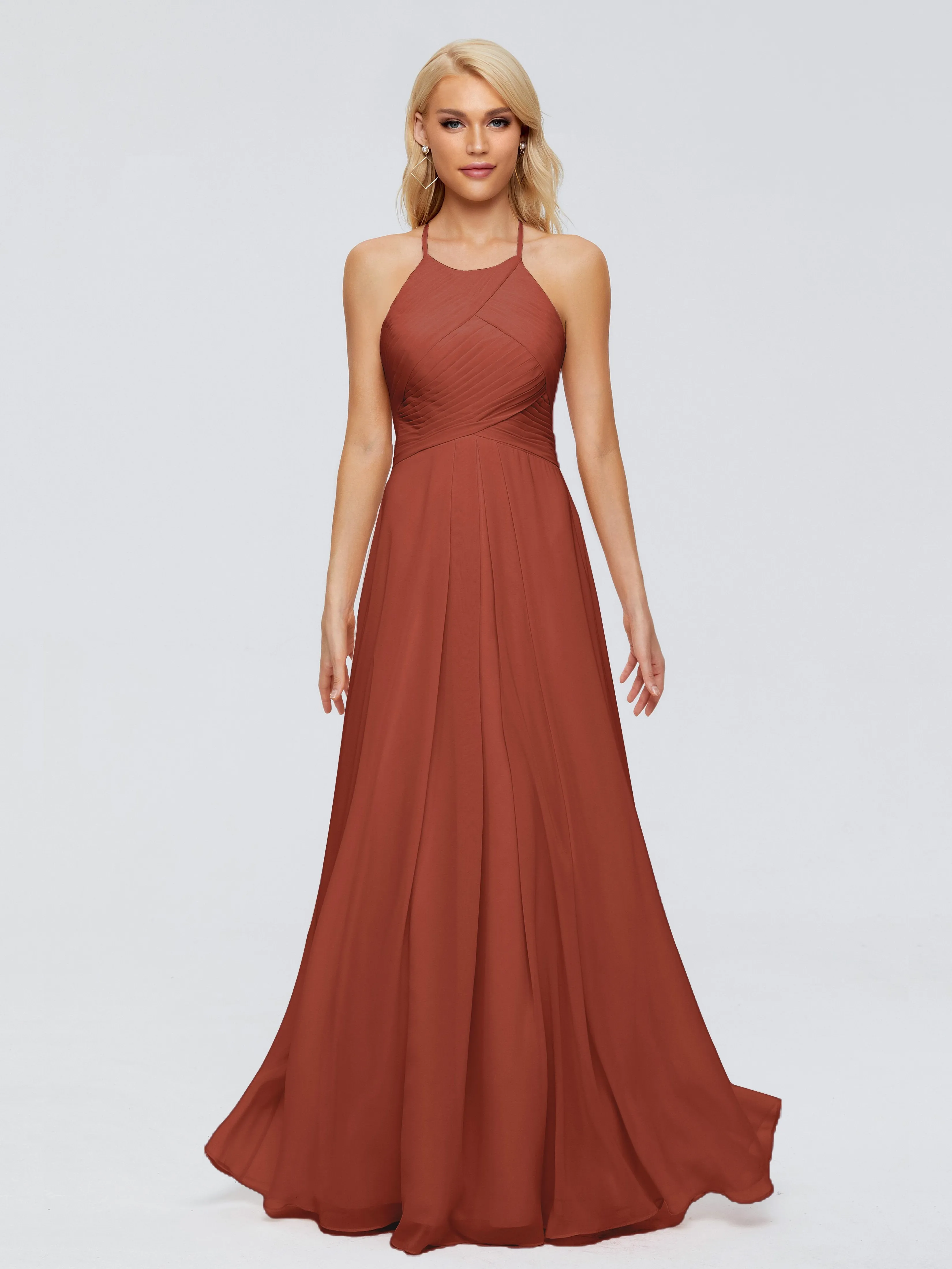 Finley Charming Halter Ruched Chiffon Bridesmaid Dresses