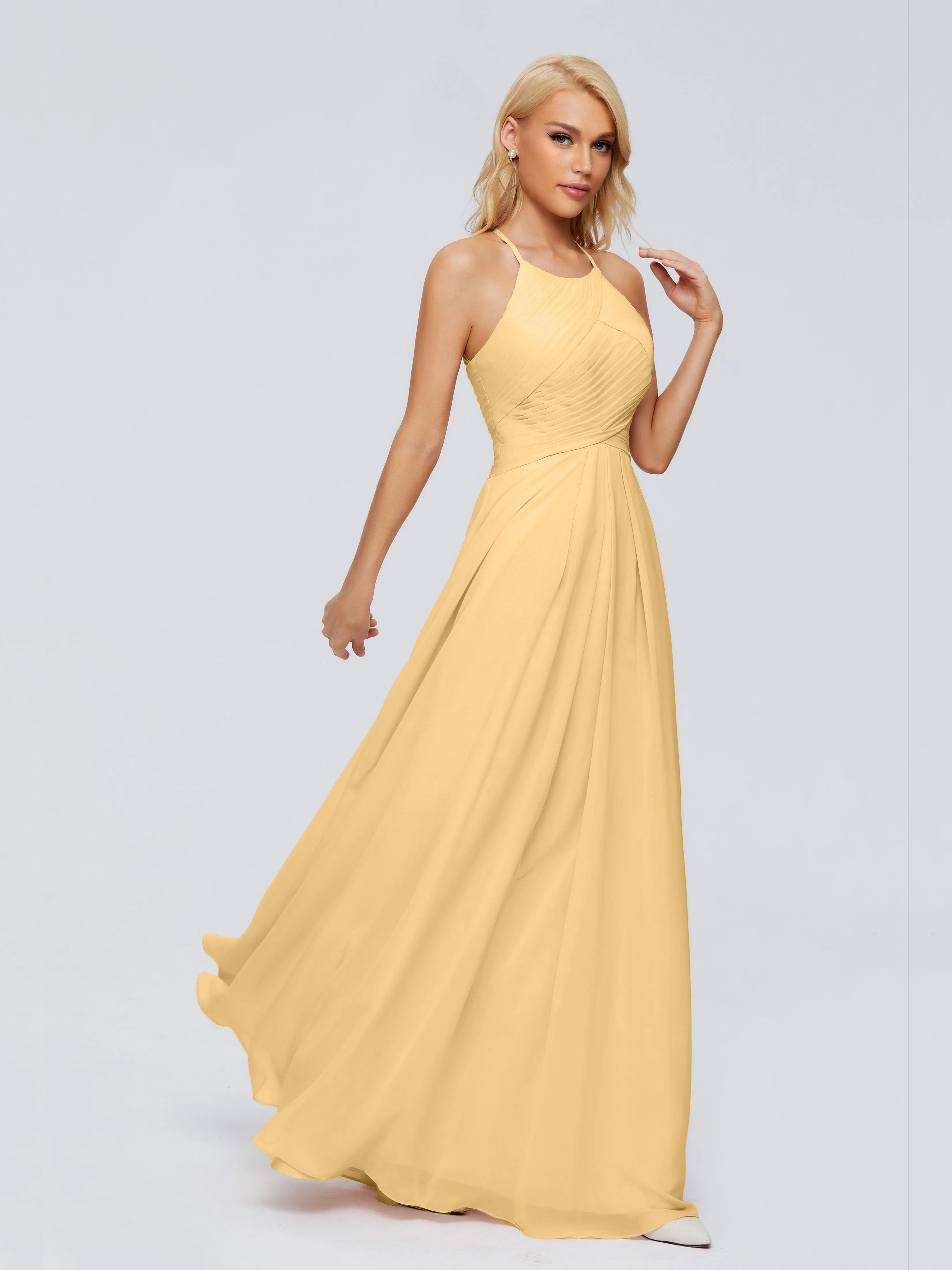 Finley Charming Halter Ruched Chiffon Bridesmaid Dresses