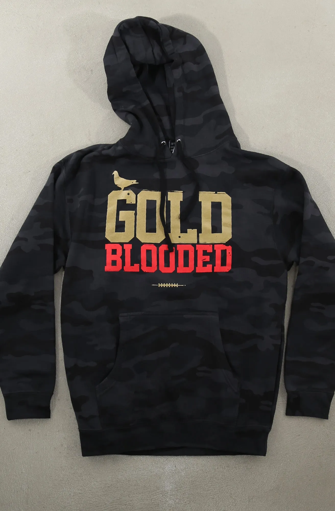 Gold Blooded (Men's Black Camo/Red Hoody)