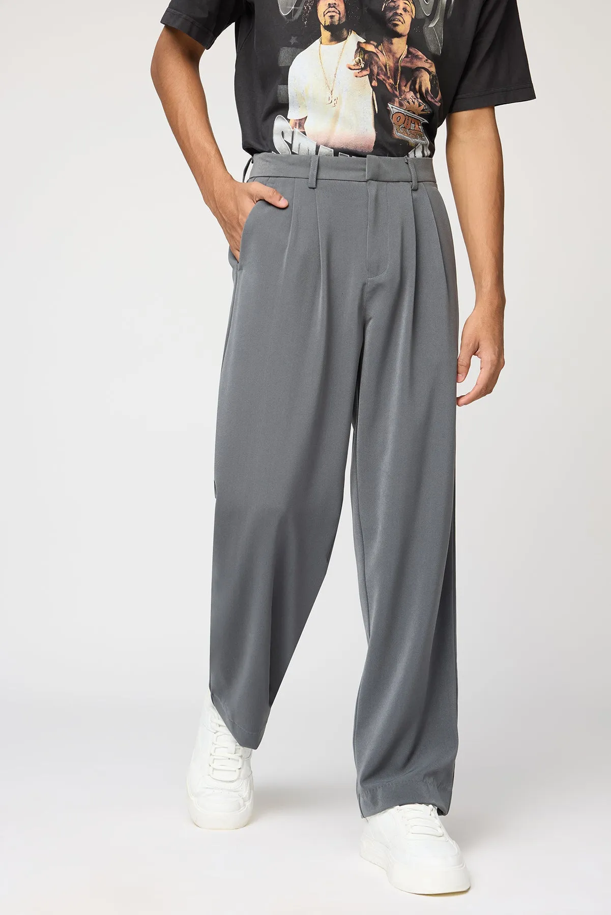 Graphite Grey Men's Pleated Korean Pants