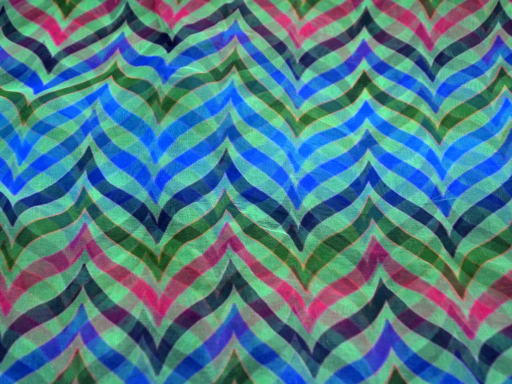 Green Multicolor Chevron Digital Printed Semi Organza Fabric