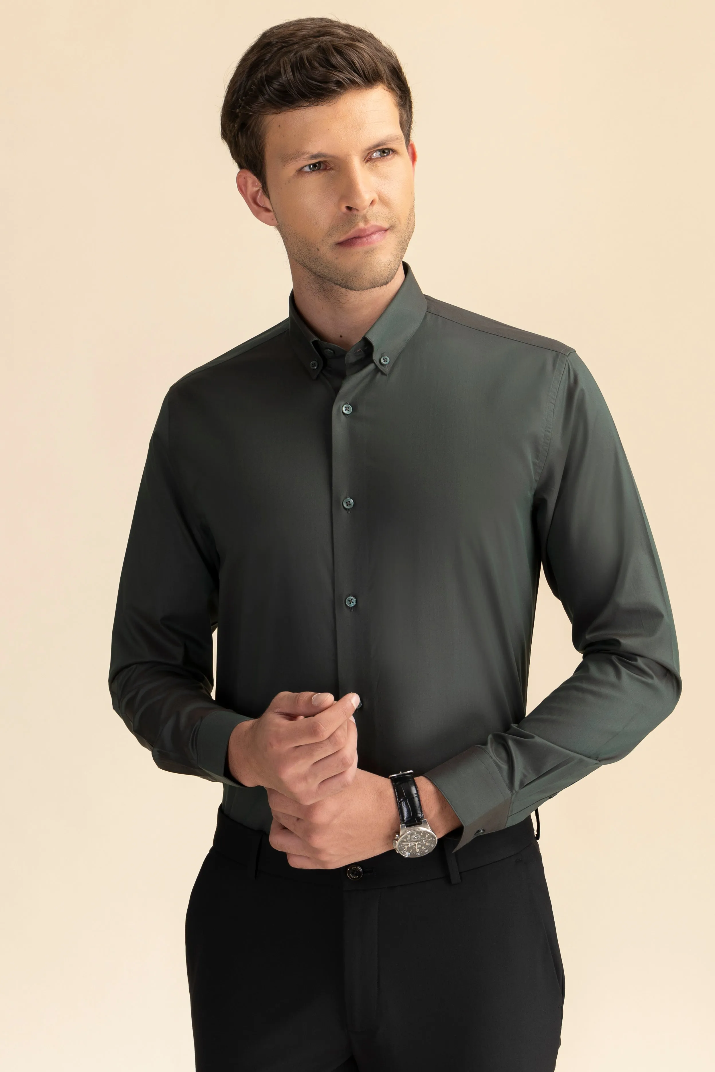 Green Poplin Solid Shirt