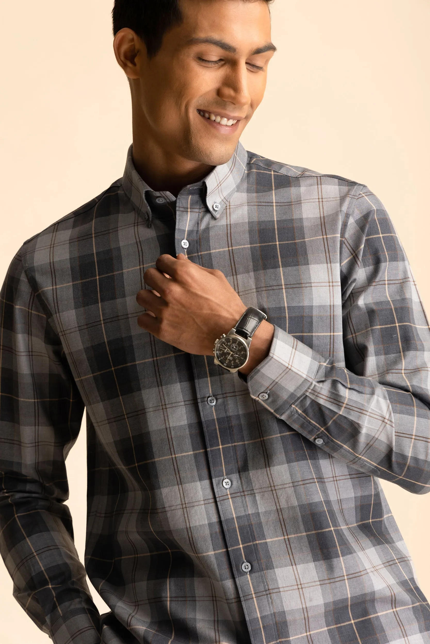 Grey Button-Down Check Shirt