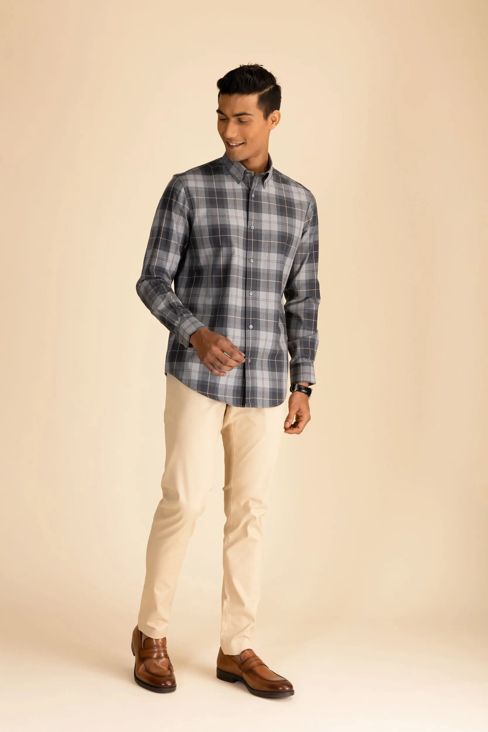 Grey Button-Down Check Shirt