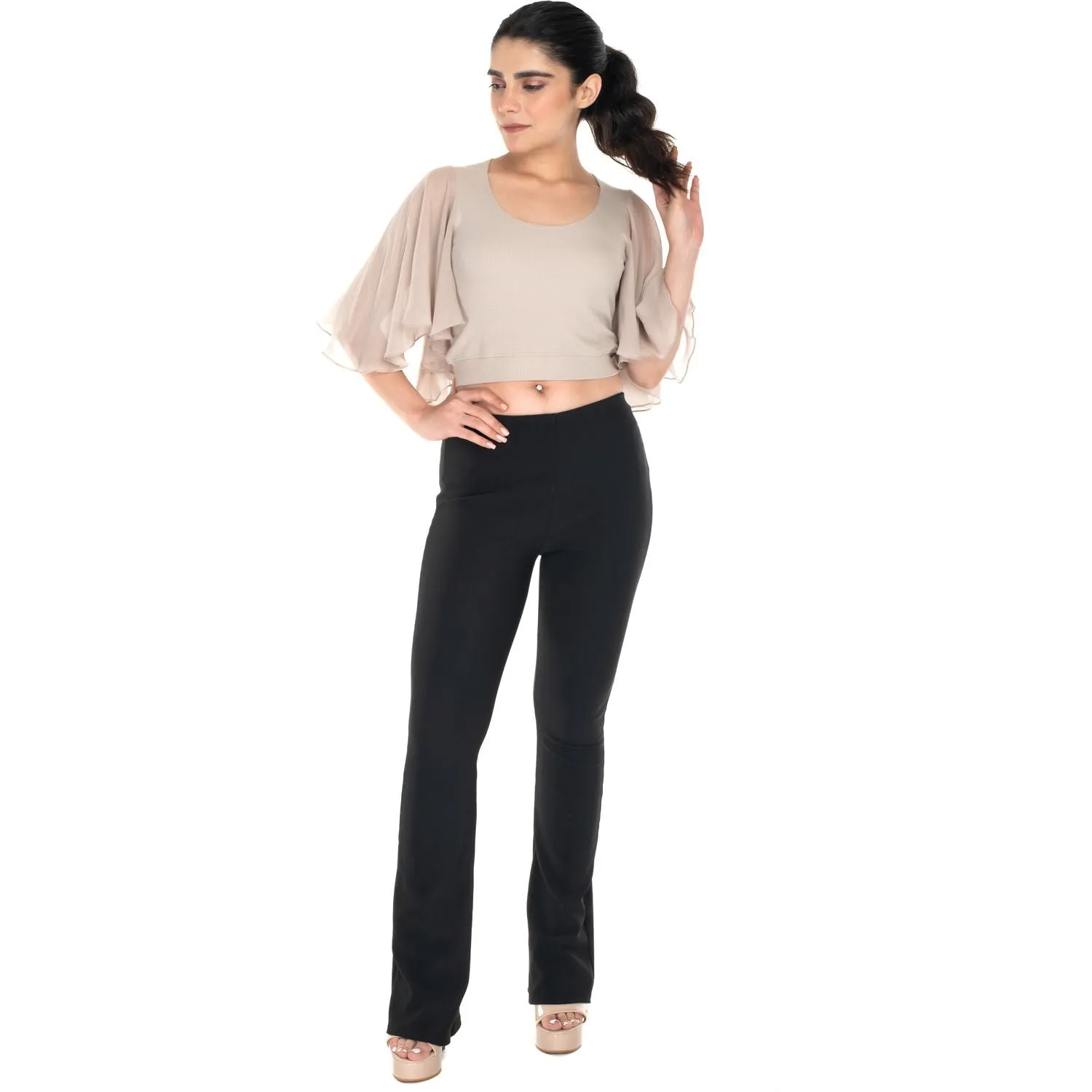 Hosiery Deep Neck Blouses - Butterfly Sleeves - Plus Size