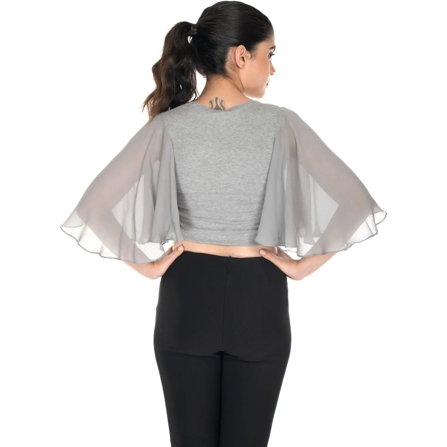 Hosiery Deep Neck Blouses - Butterfly Sleeves - Plus Size