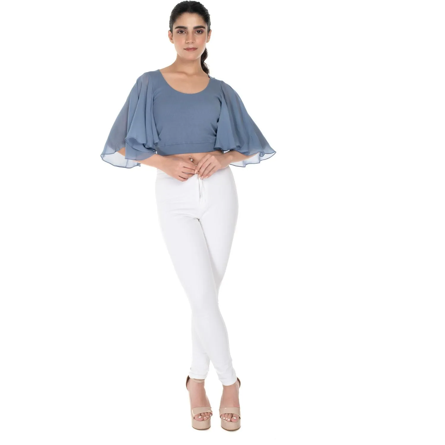 Hosiery Deep Neck Blouses - Butterfly Sleeves - Plus Size