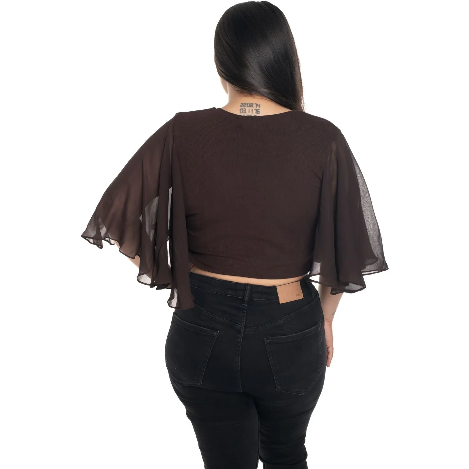 Hosiery Deep Neck Blouses - Butterfly Sleeves - Plus Size