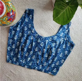 Indigo Blue Pure Cotton Handblock Printed Non Padded Blouse