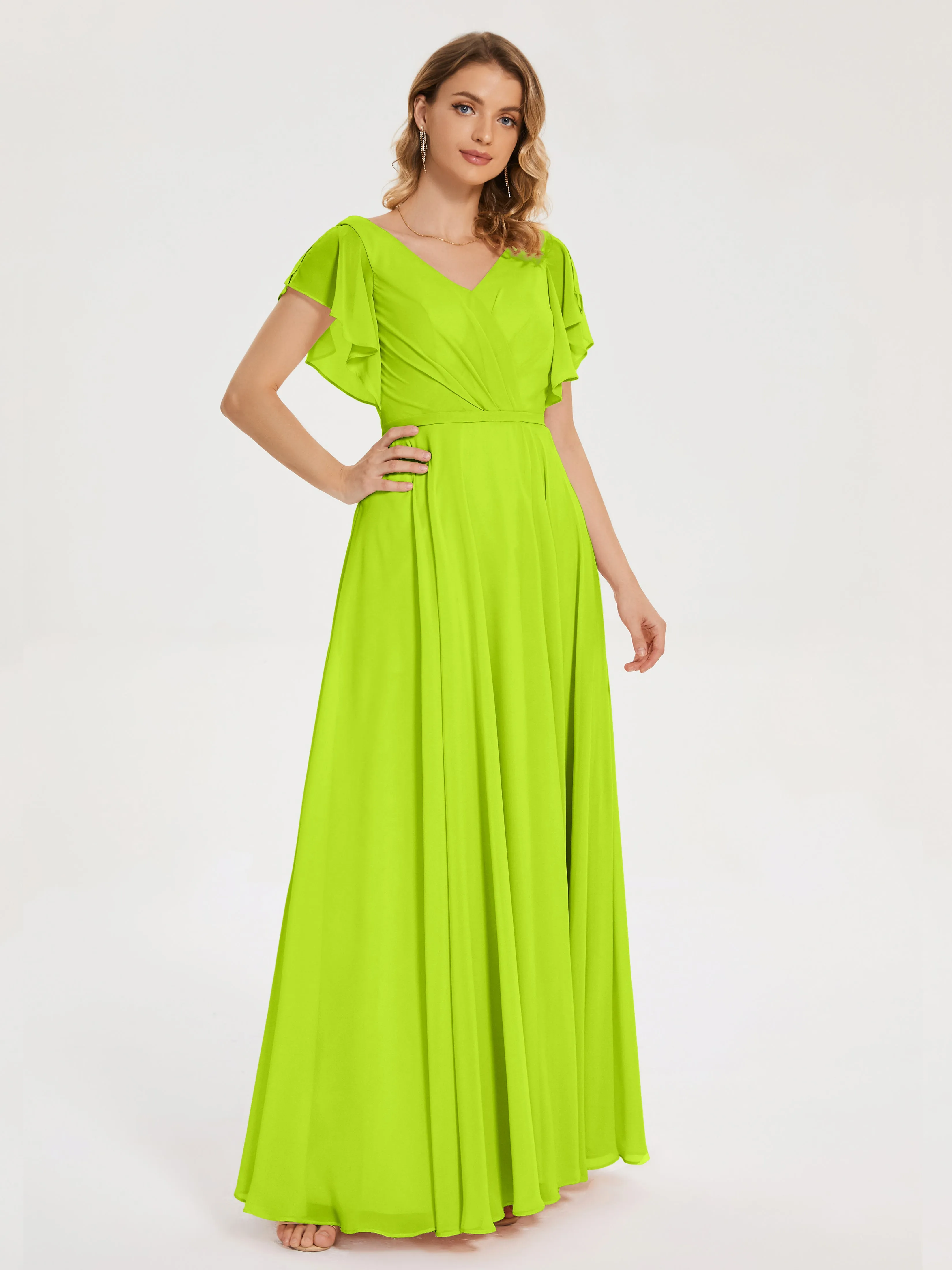 Kate Charming V Neck Split Chiffon Bridesmaid Dresses