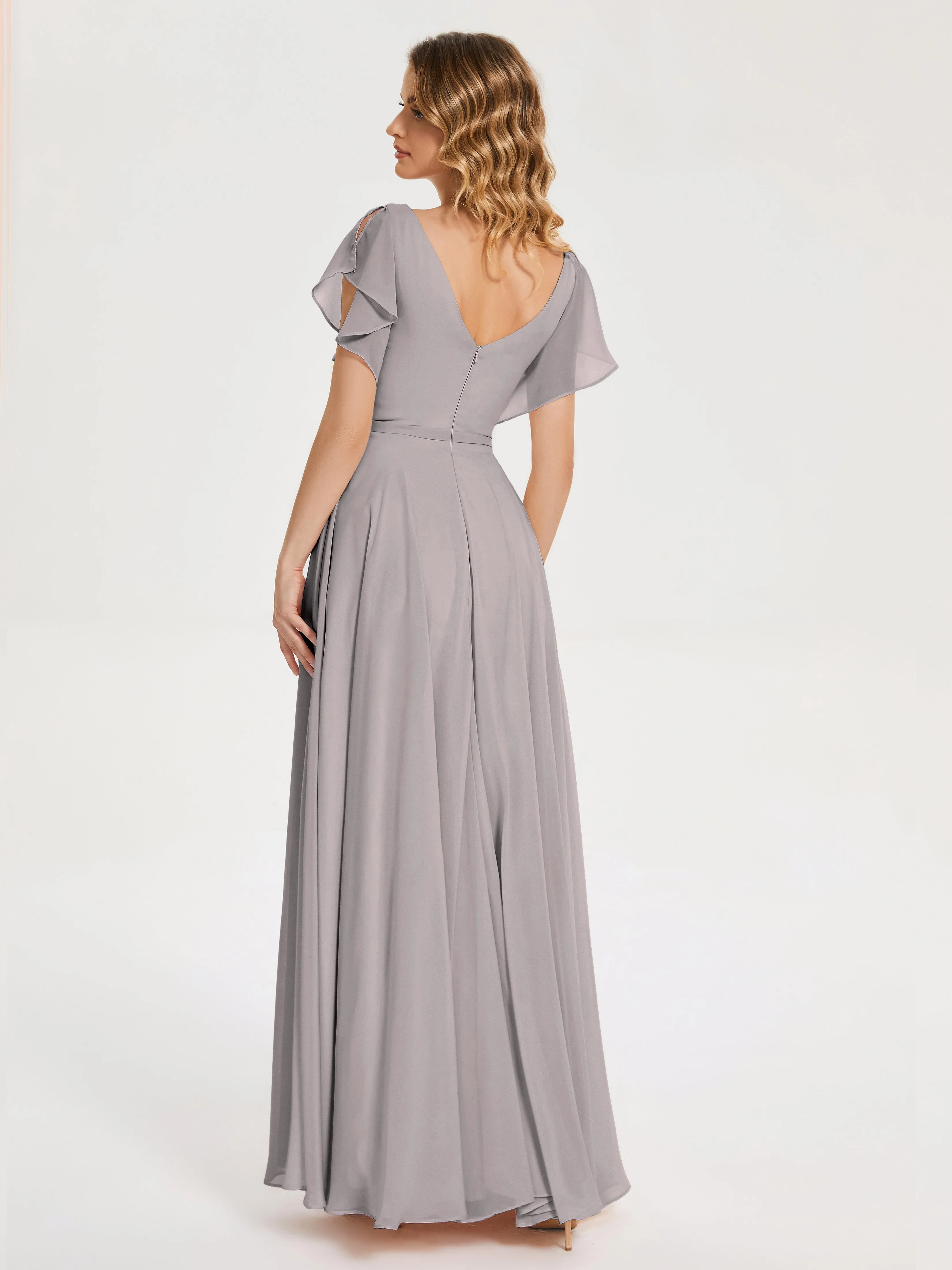 Kate Charming V Neck Split Chiffon Bridesmaid Dresses