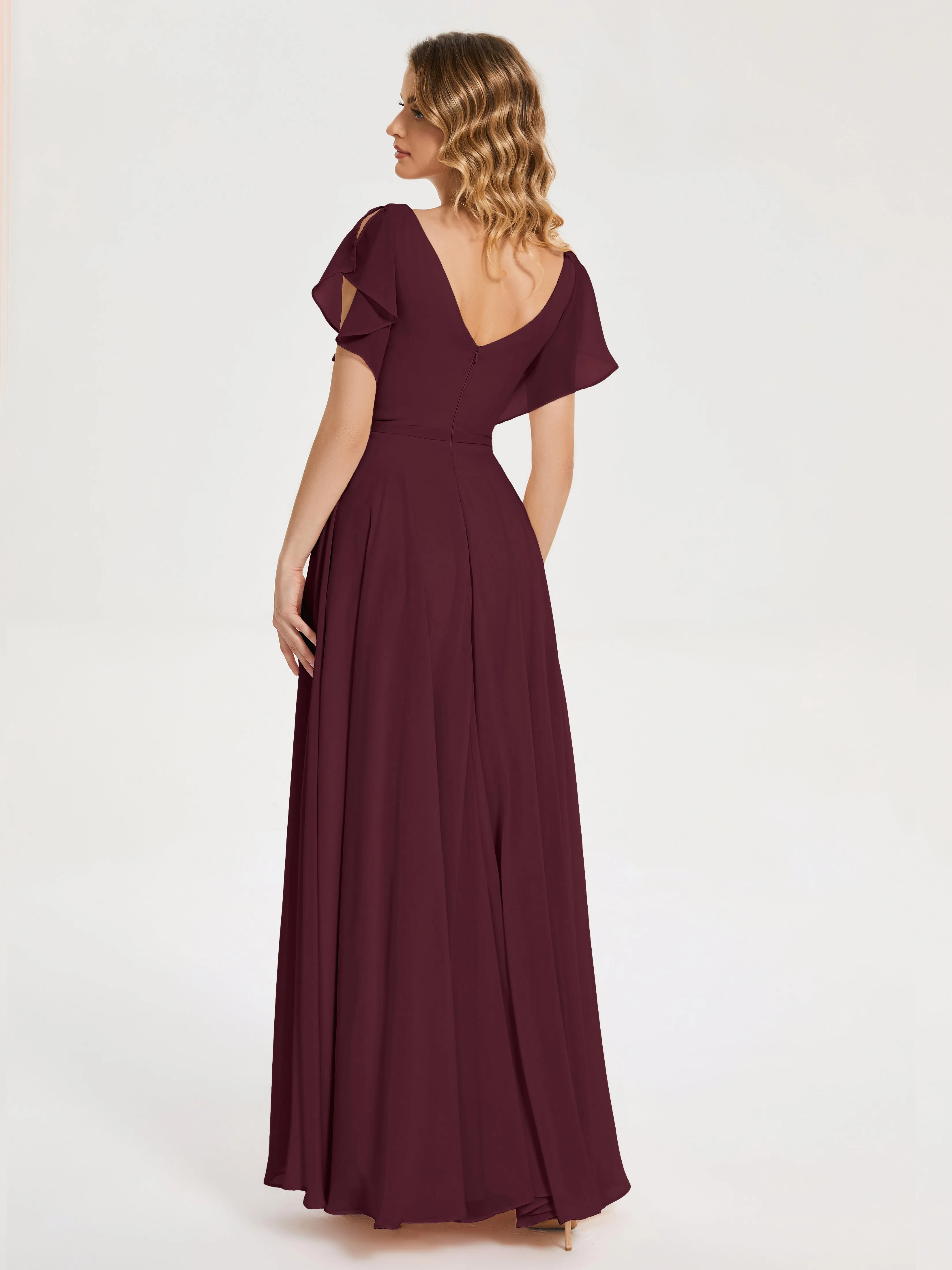 Kate Charming V Neck Split Chiffon Bridesmaid Dresses