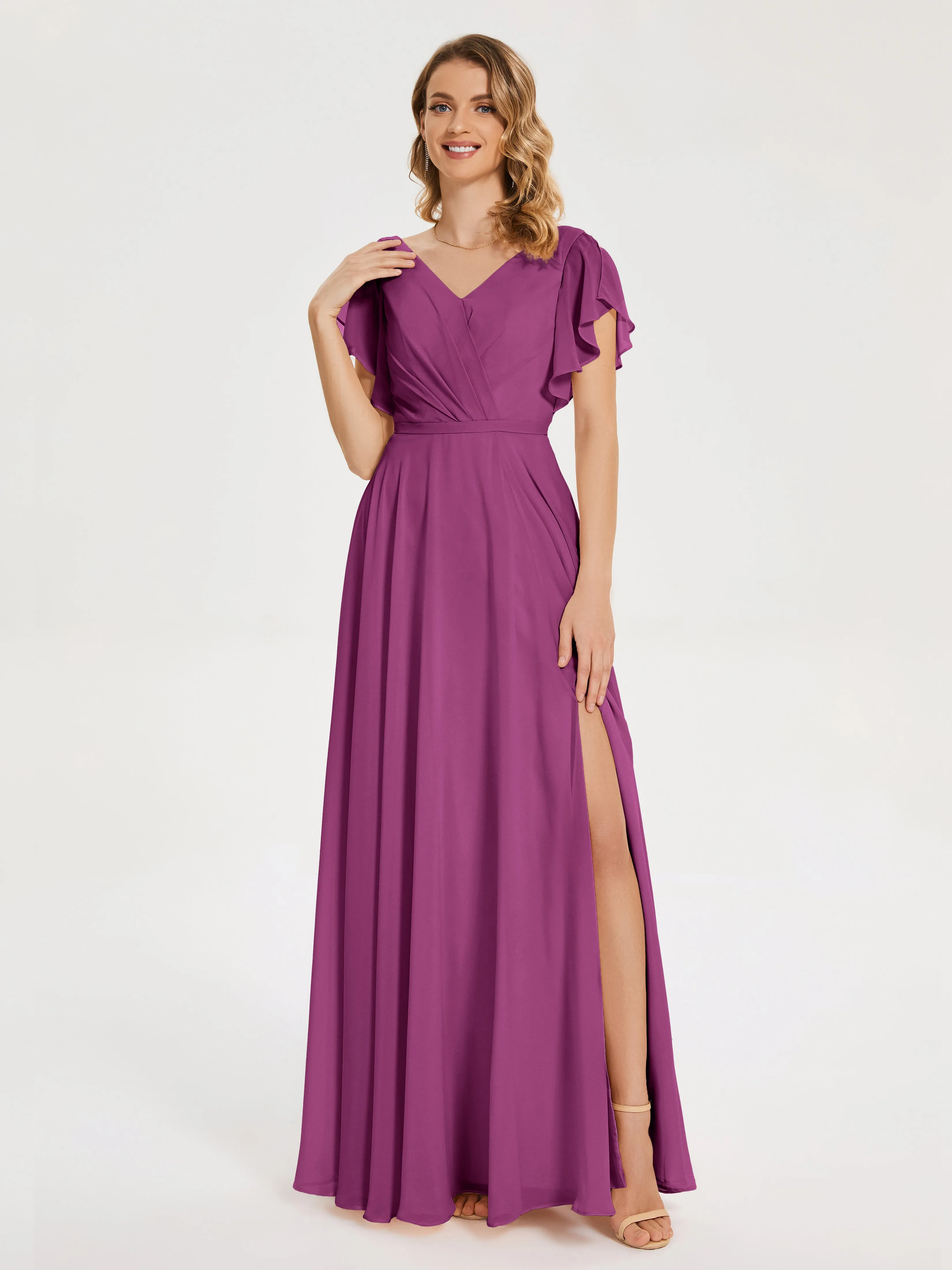 Kate Charming V Neck Split Chiffon Bridesmaid Dresses