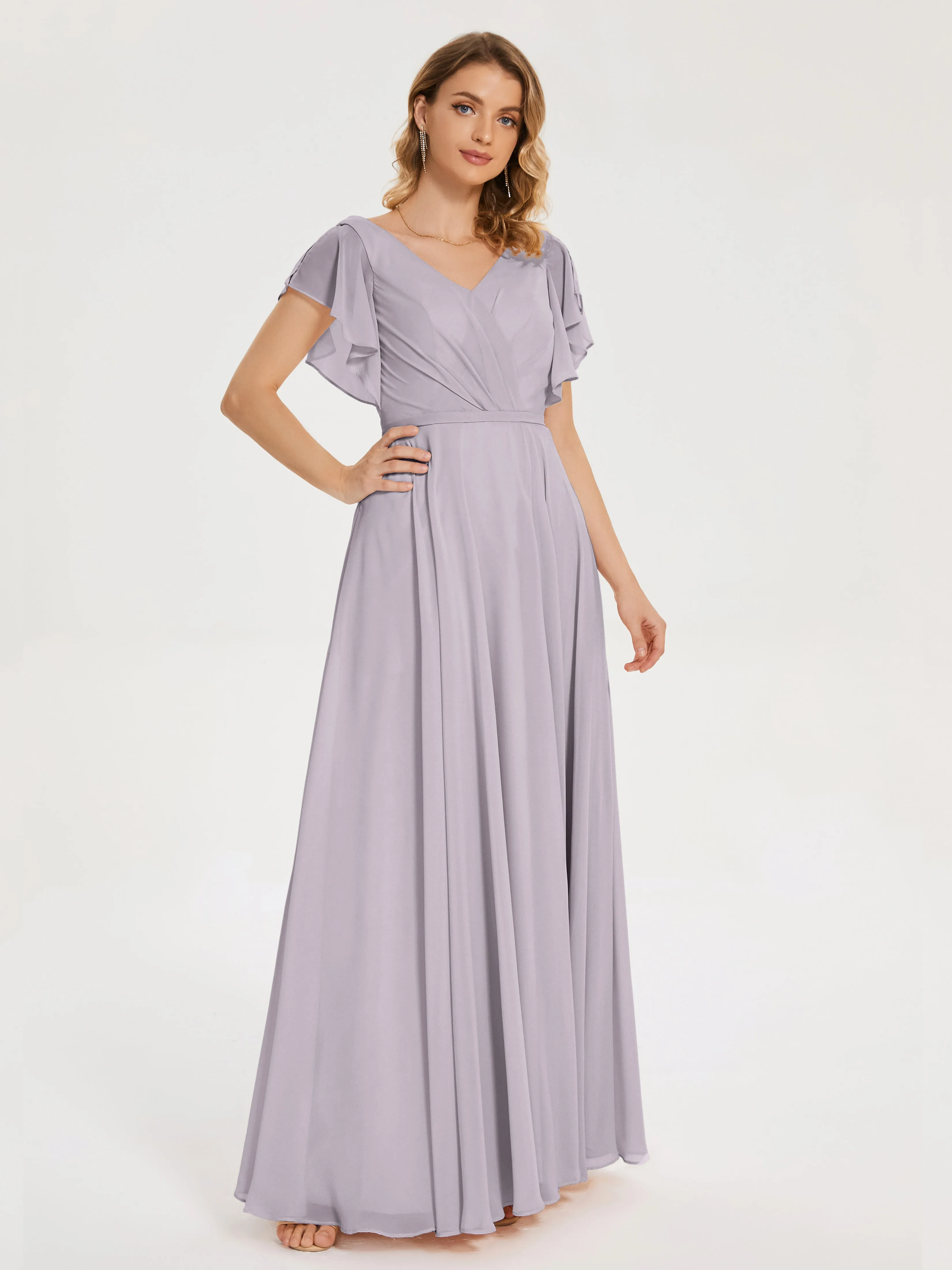 Kate Charming V Neck Split Chiffon Bridesmaid Dresses