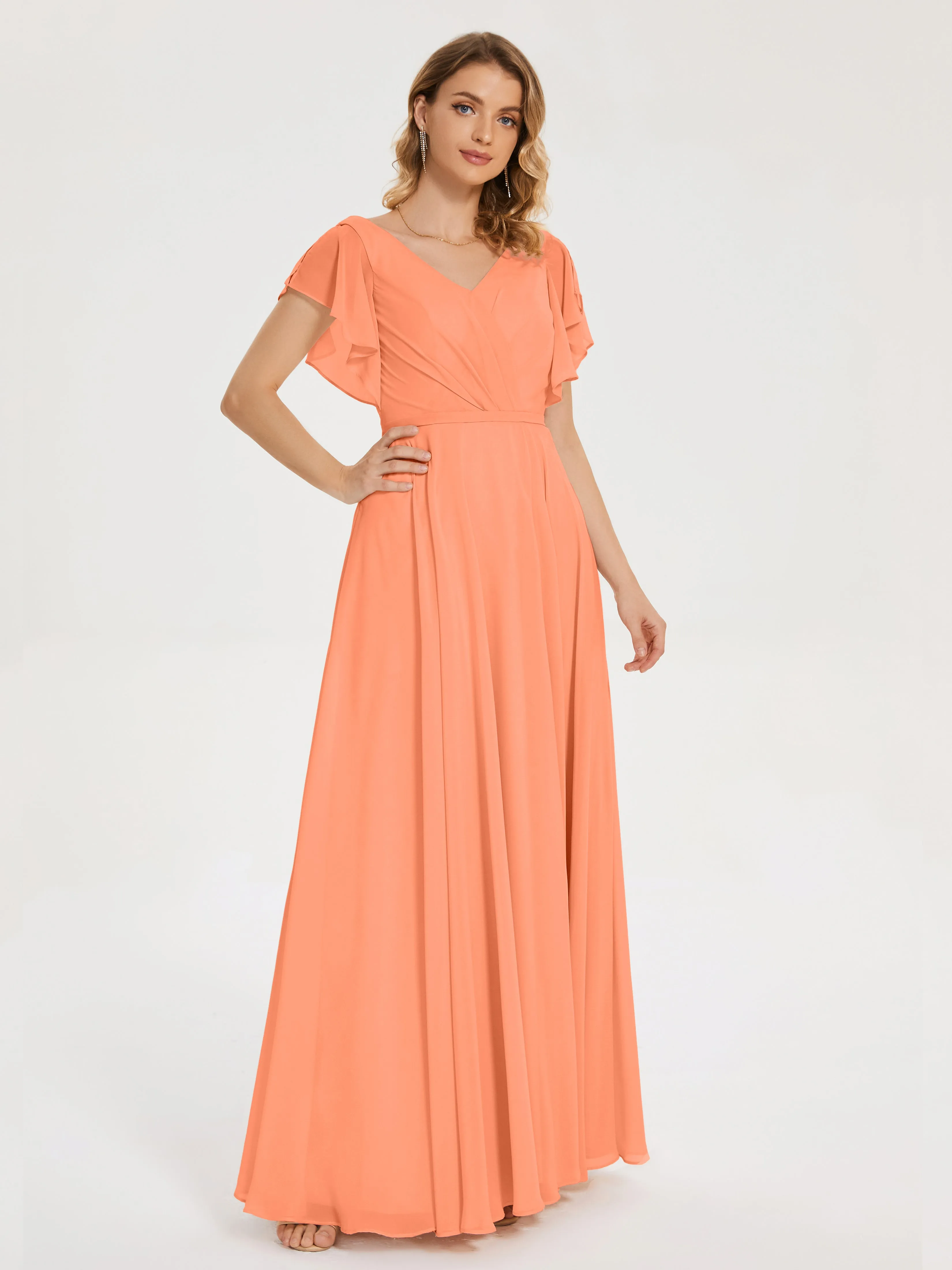 Kate Charming V Neck Split Chiffon Bridesmaid Dresses