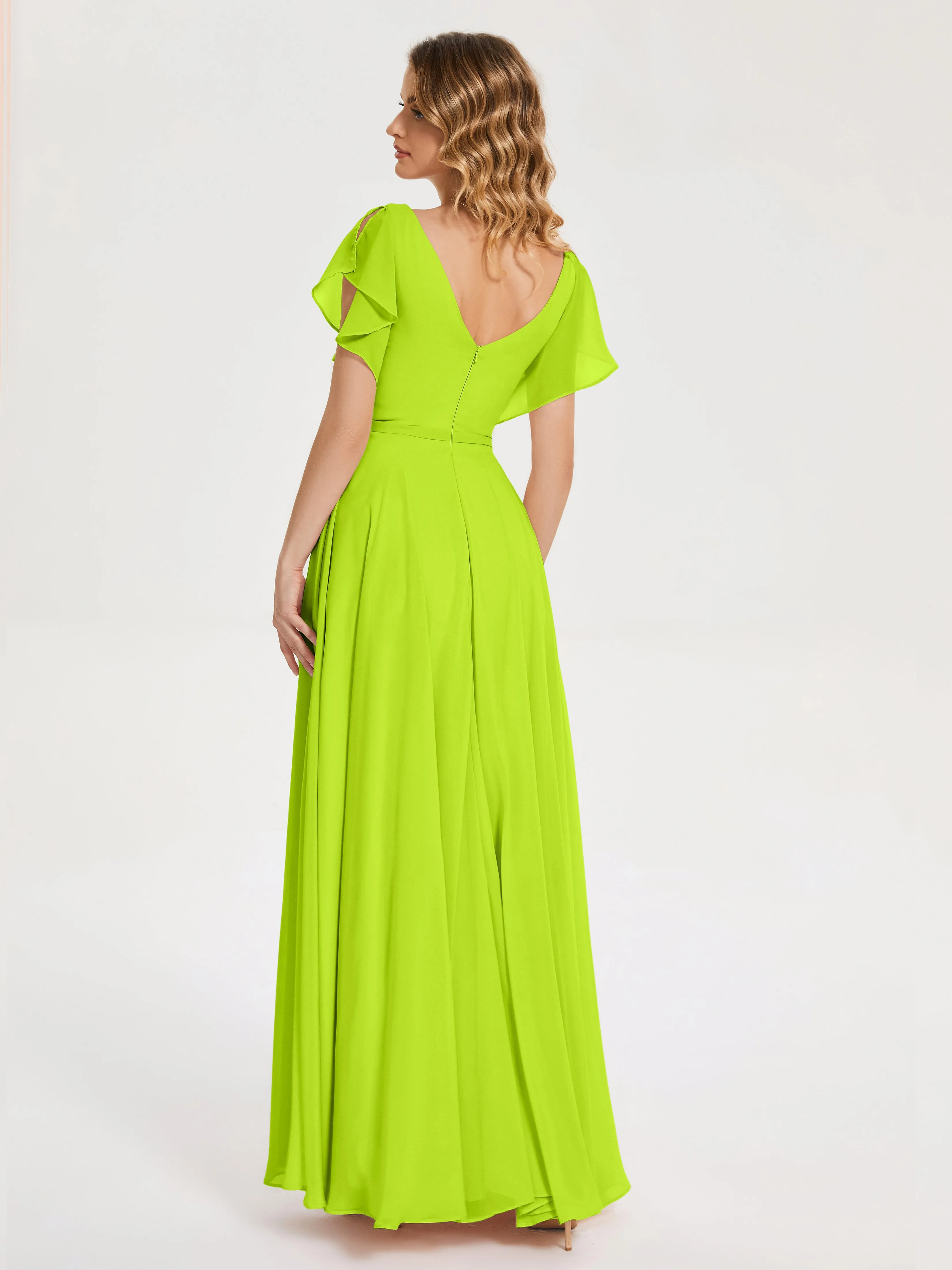 Kate Charming V Neck Split Chiffon Bridesmaid Dresses