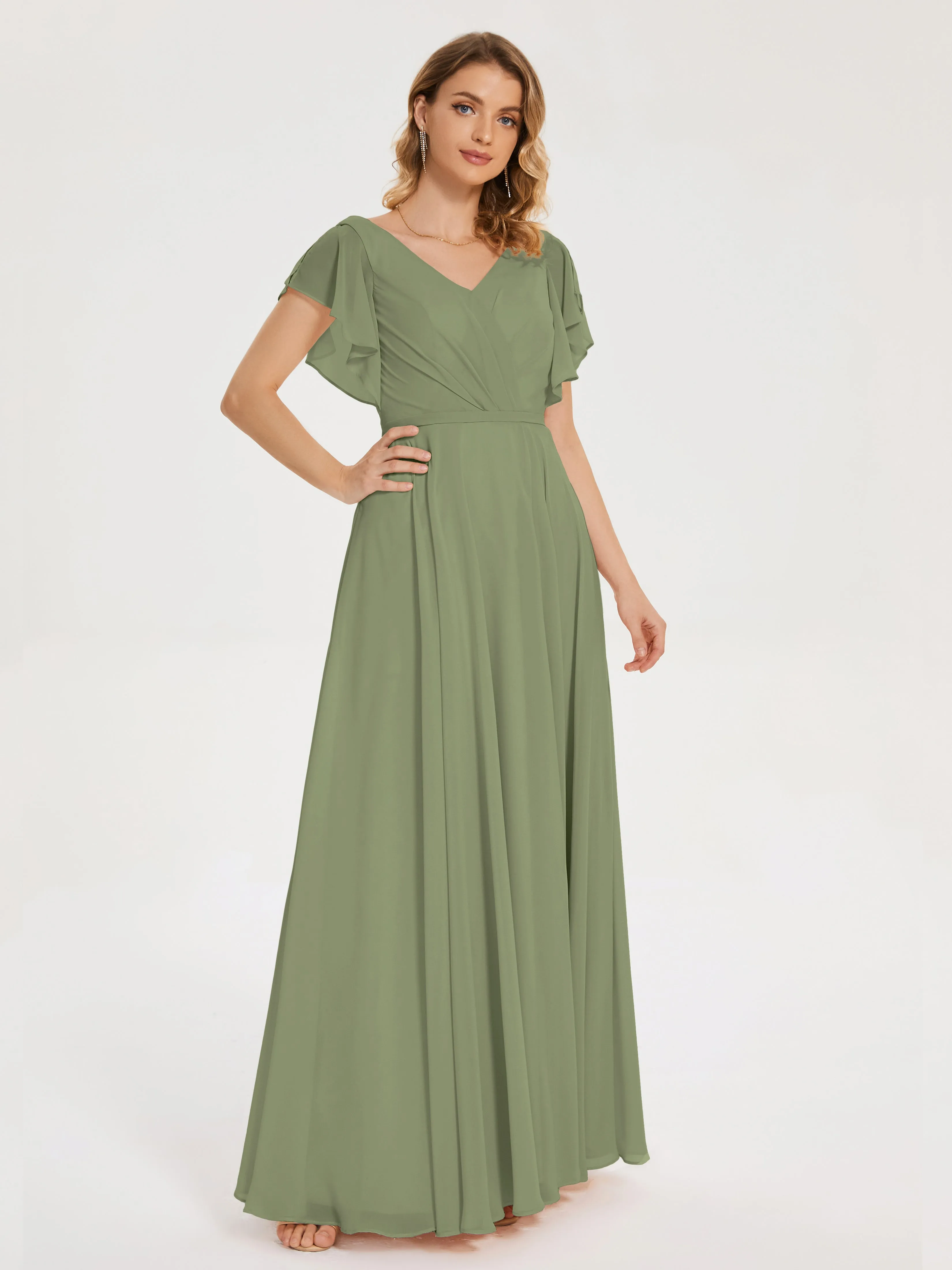 Kate Charming V Neck Split Chiffon Bridesmaid Dresses