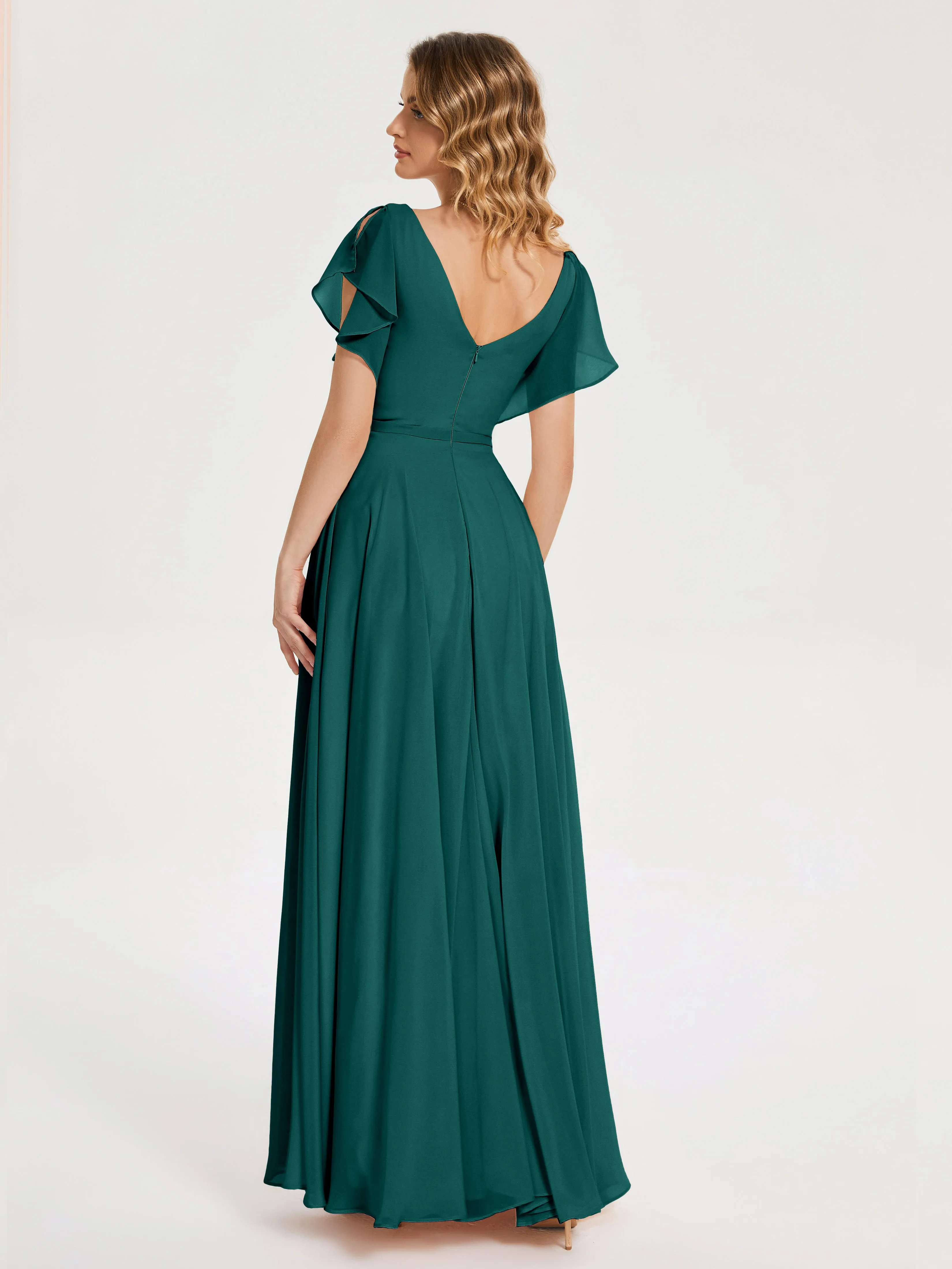 Kate Charming V Neck Split Chiffon Bridesmaid Dresses