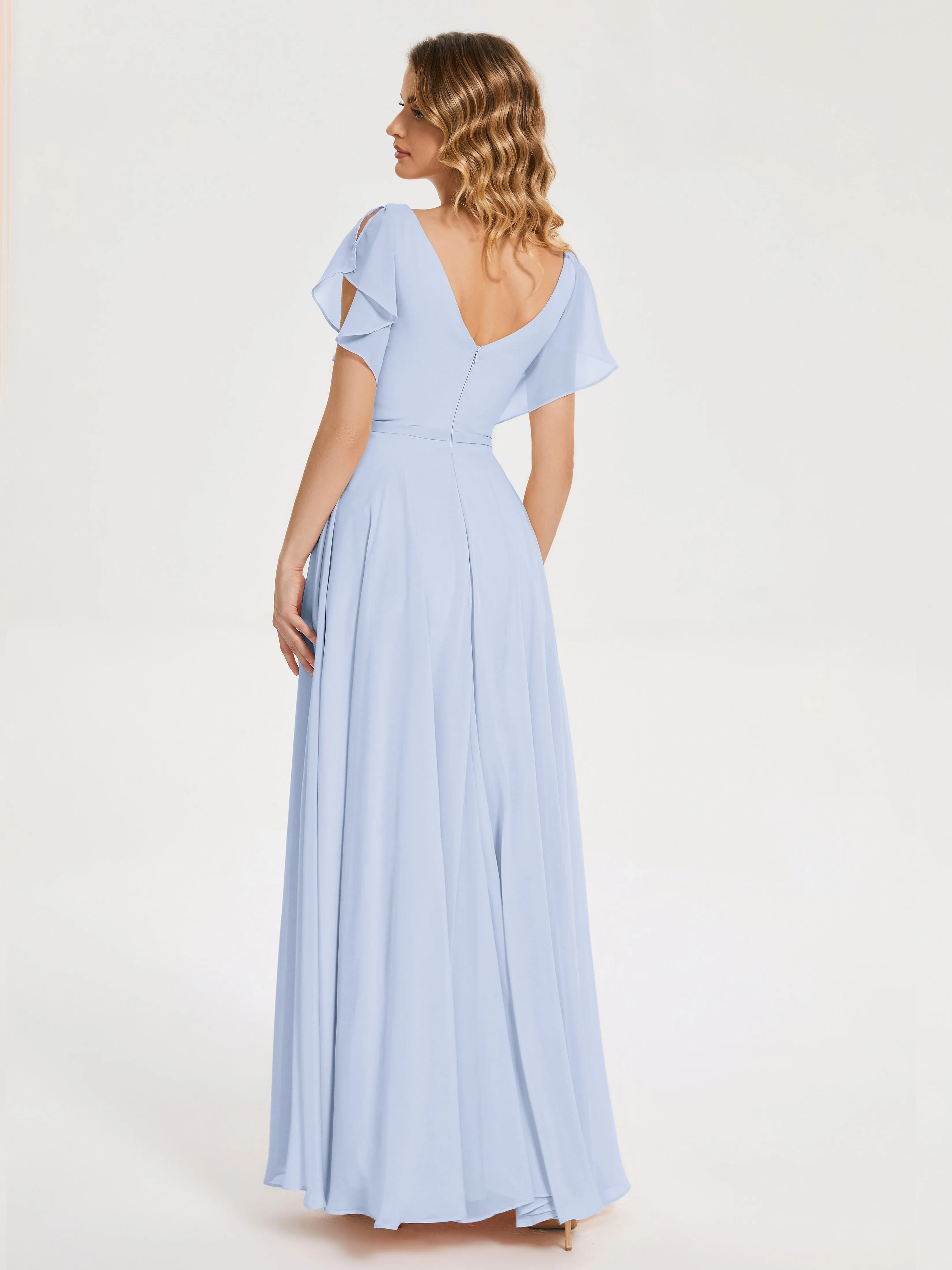 Kate Charming V Neck Split Chiffon Bridesmaid Dresses