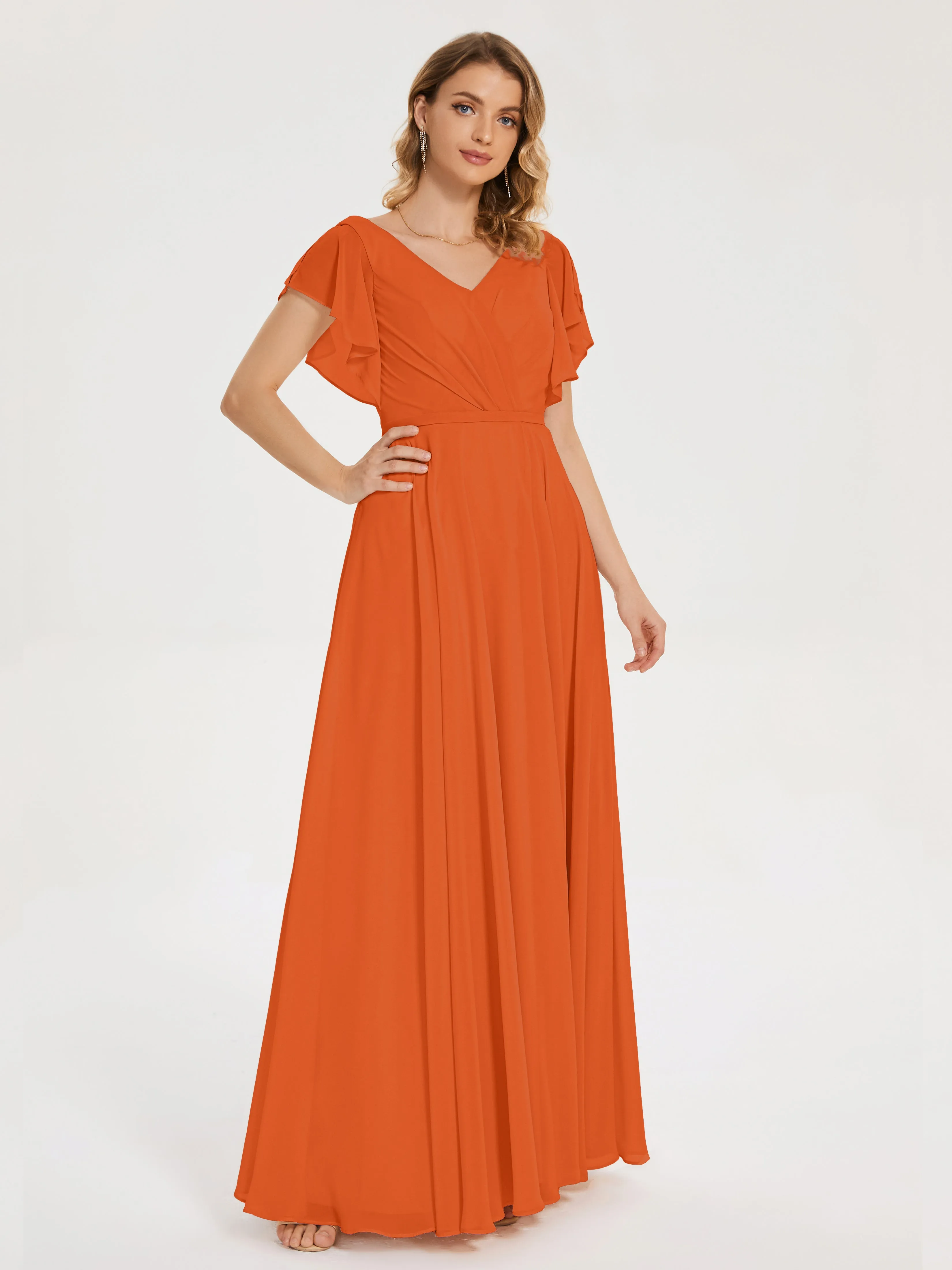 Kate Charming V Neck Split Chiffon Bridesmaid Dresses