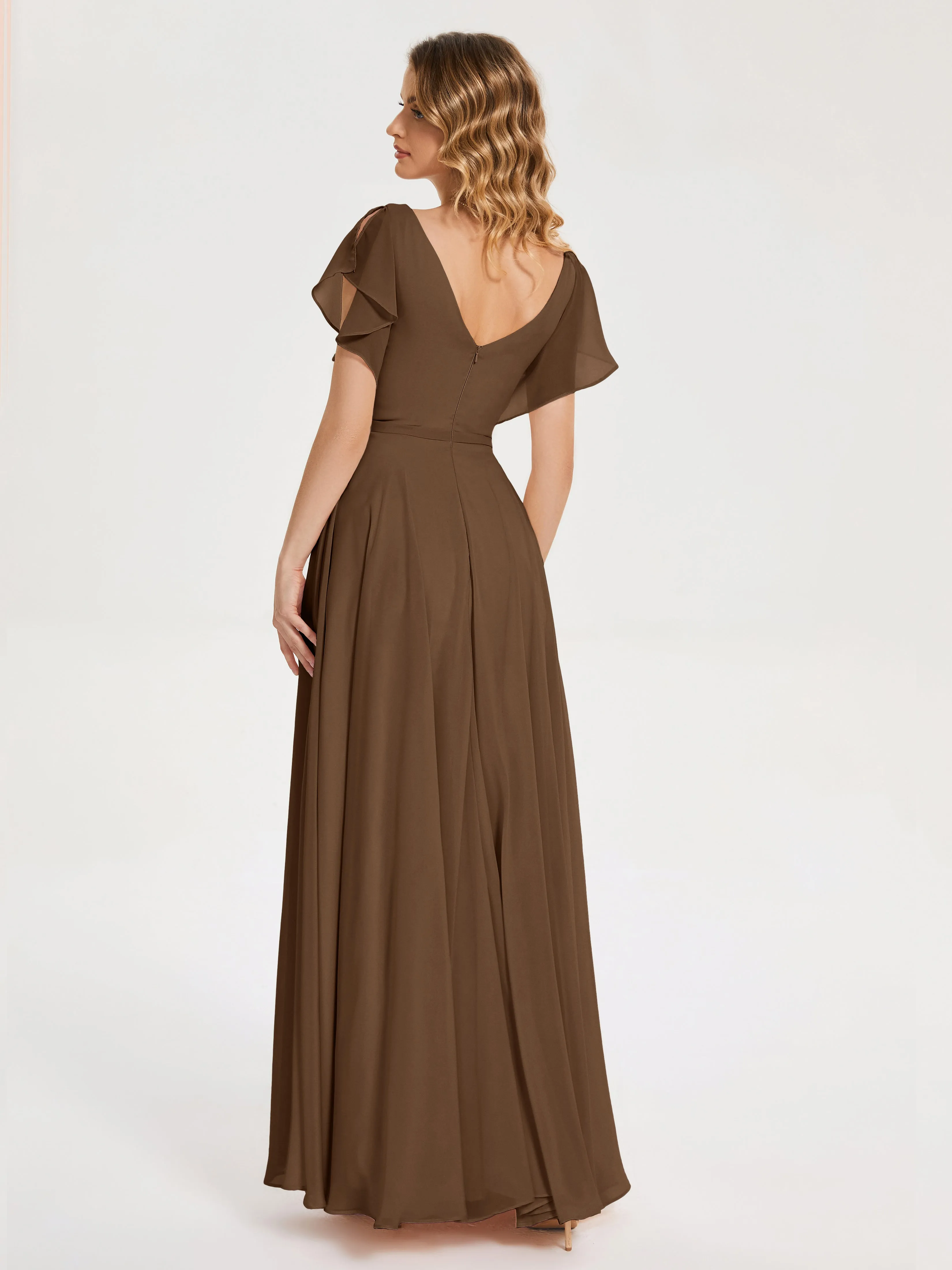 Kate Charming V Neck Split Chiffon Bridesmaid Dresses