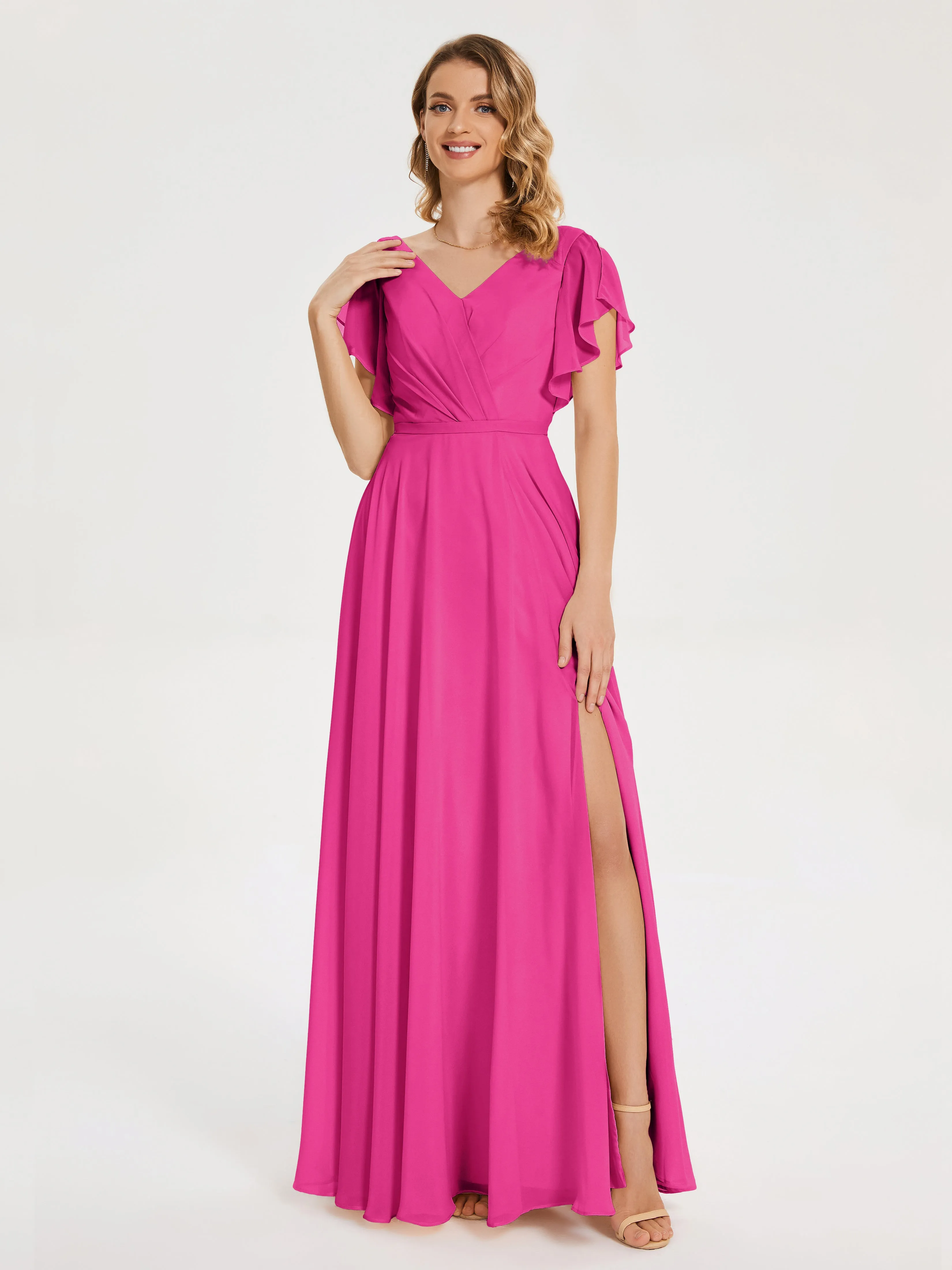 Kate Charming V Neck Split Chiffon Bridesmaid Dresses