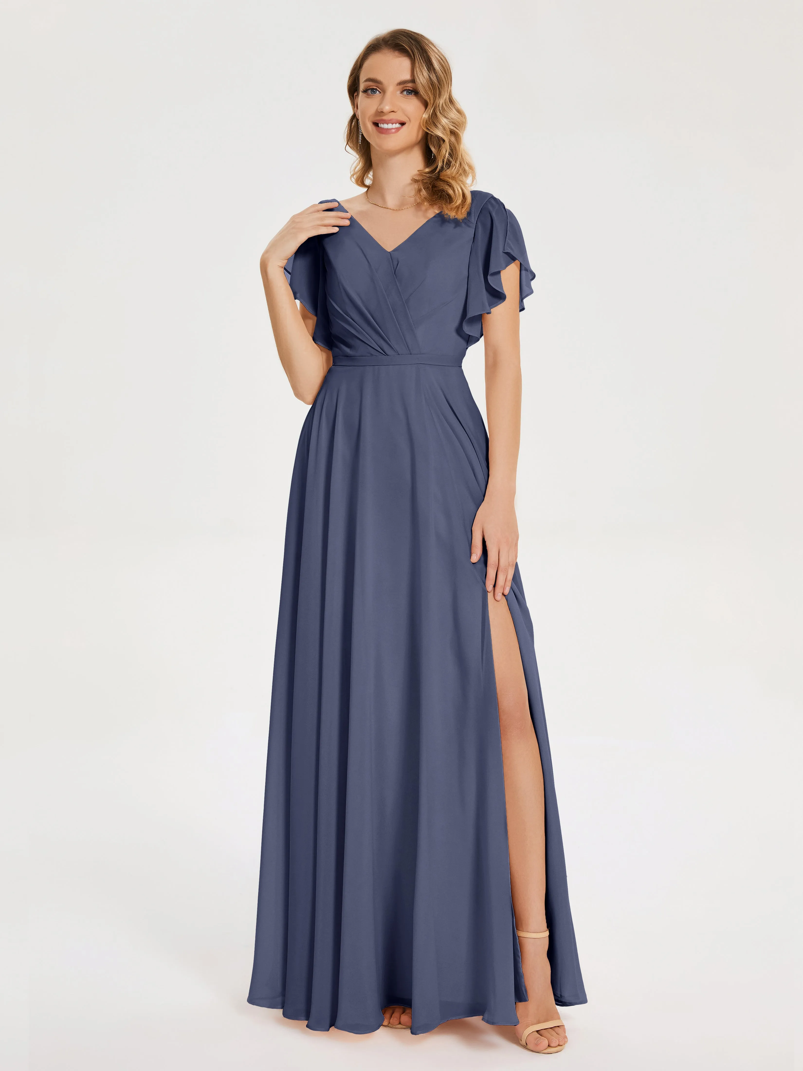 Kate Charming V Neck Split Chiffon Bridesmaid Dresses