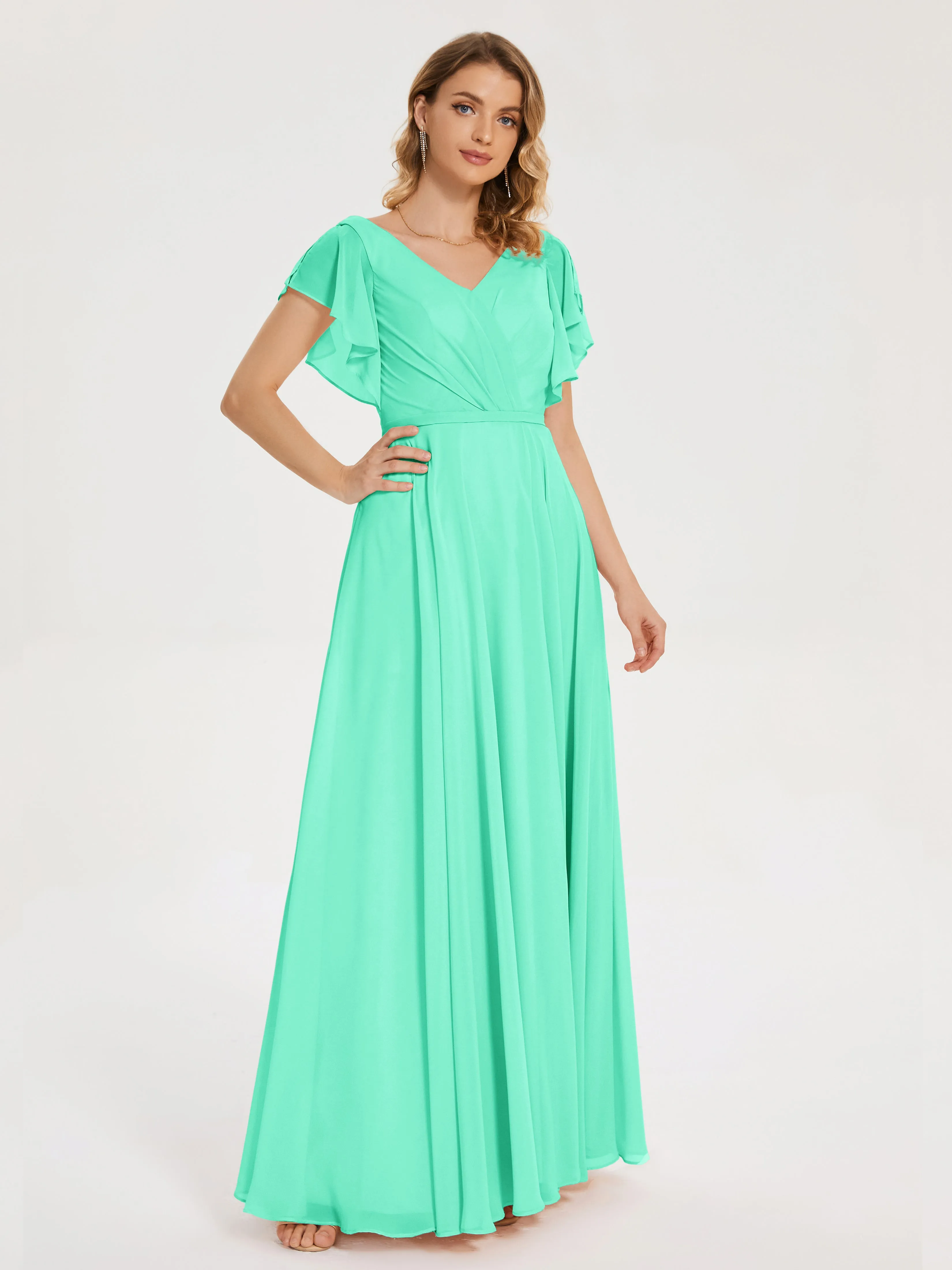 Kate Charming V Neck Split Chiffon Bridesmaid Dresses