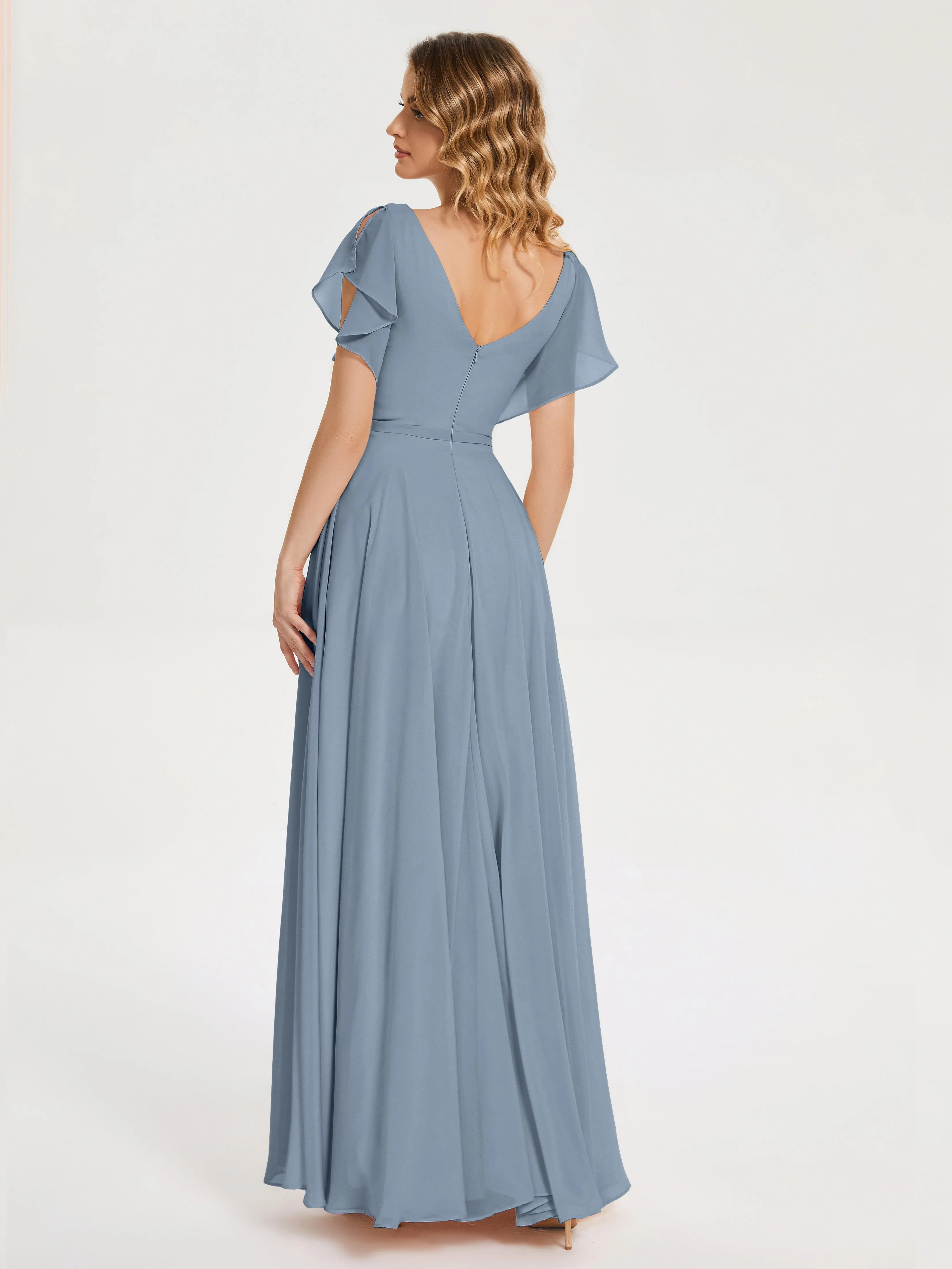 Kate Charming V Neck Split Chiffon Bridesmaid Dresses