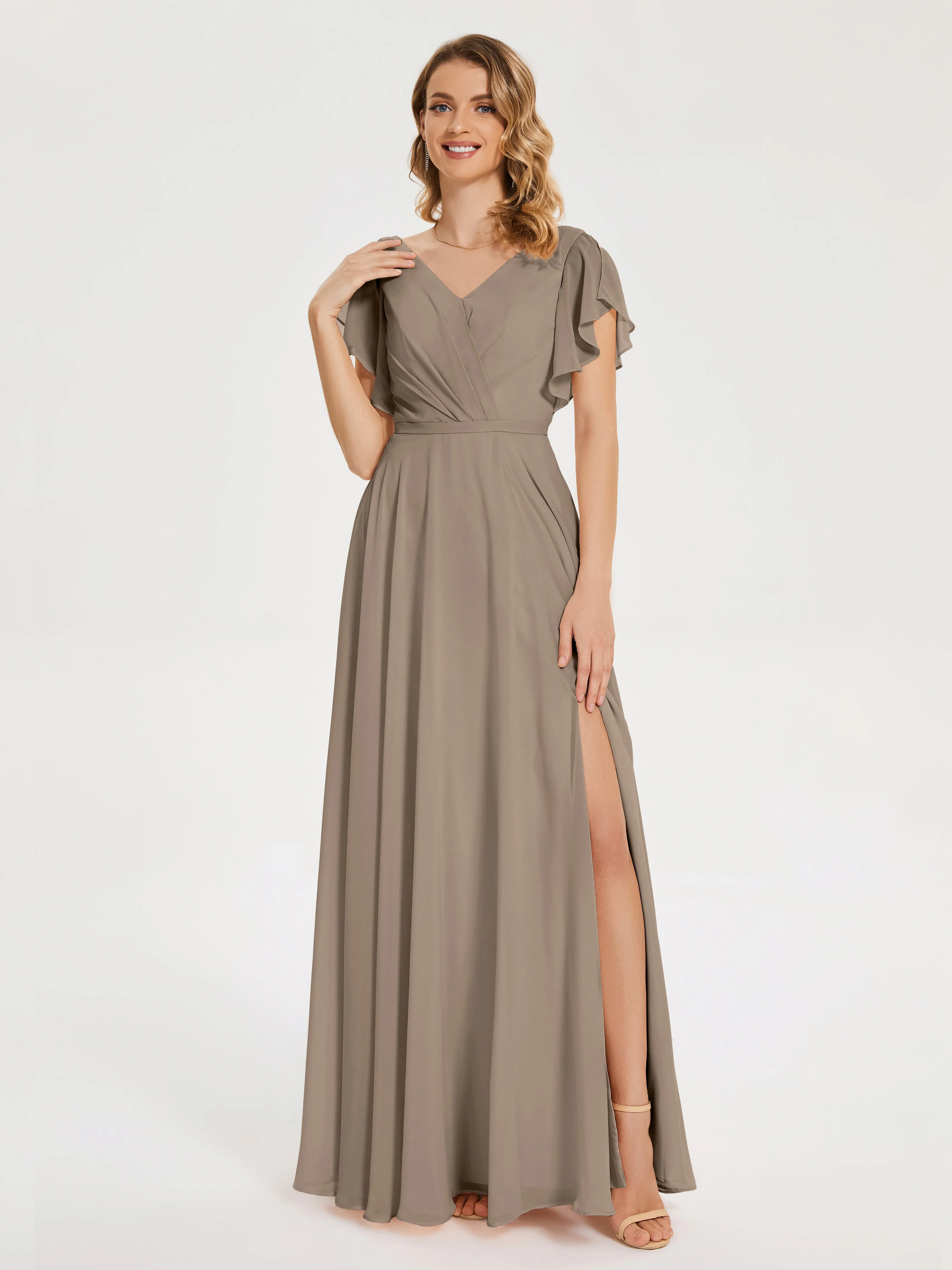 Kate Charming V Neck Split Chiffon Bridesmaid Dresses