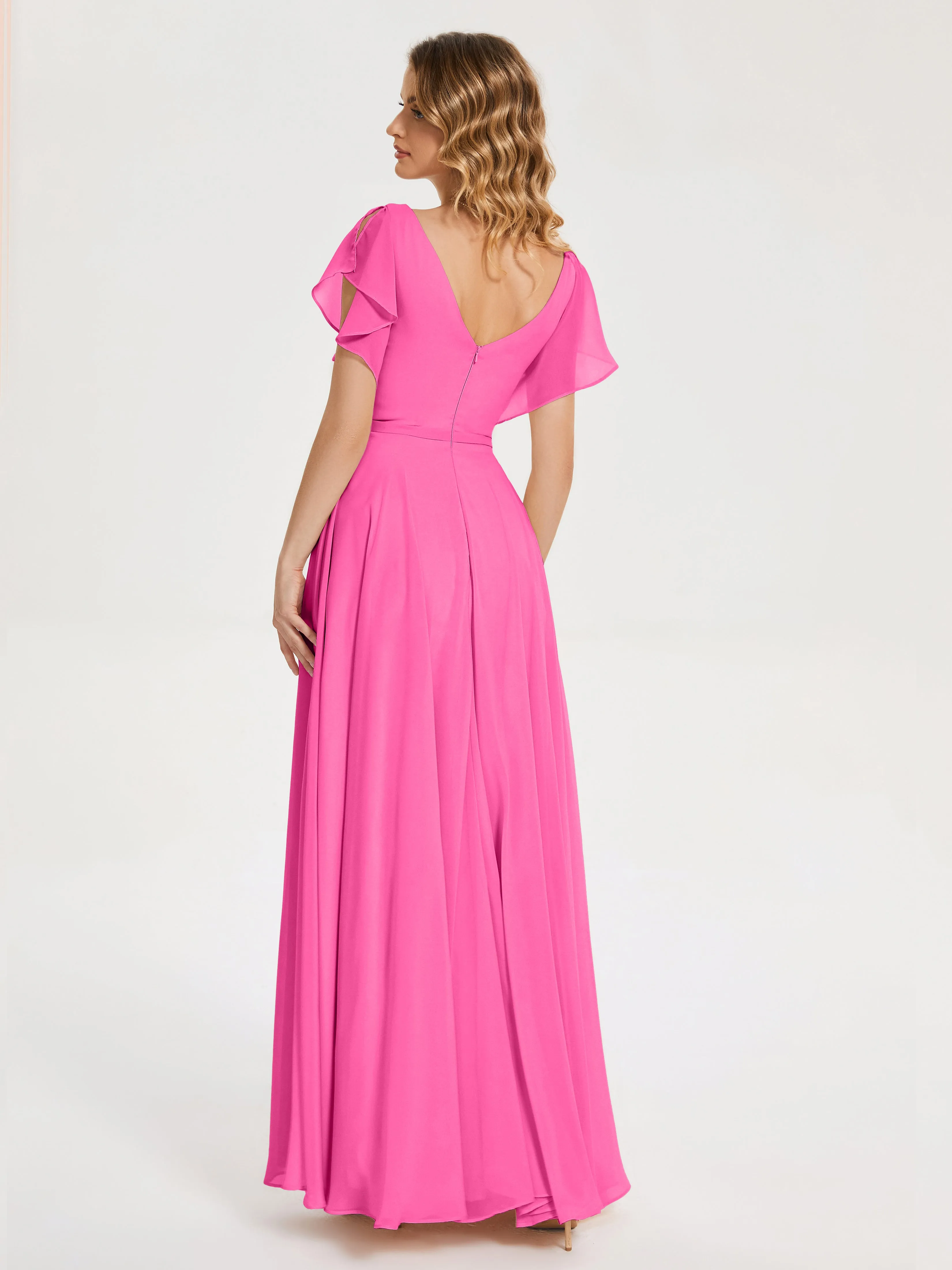 Kate Charming V Neck Split Chiffon Bridesmaid Dresses