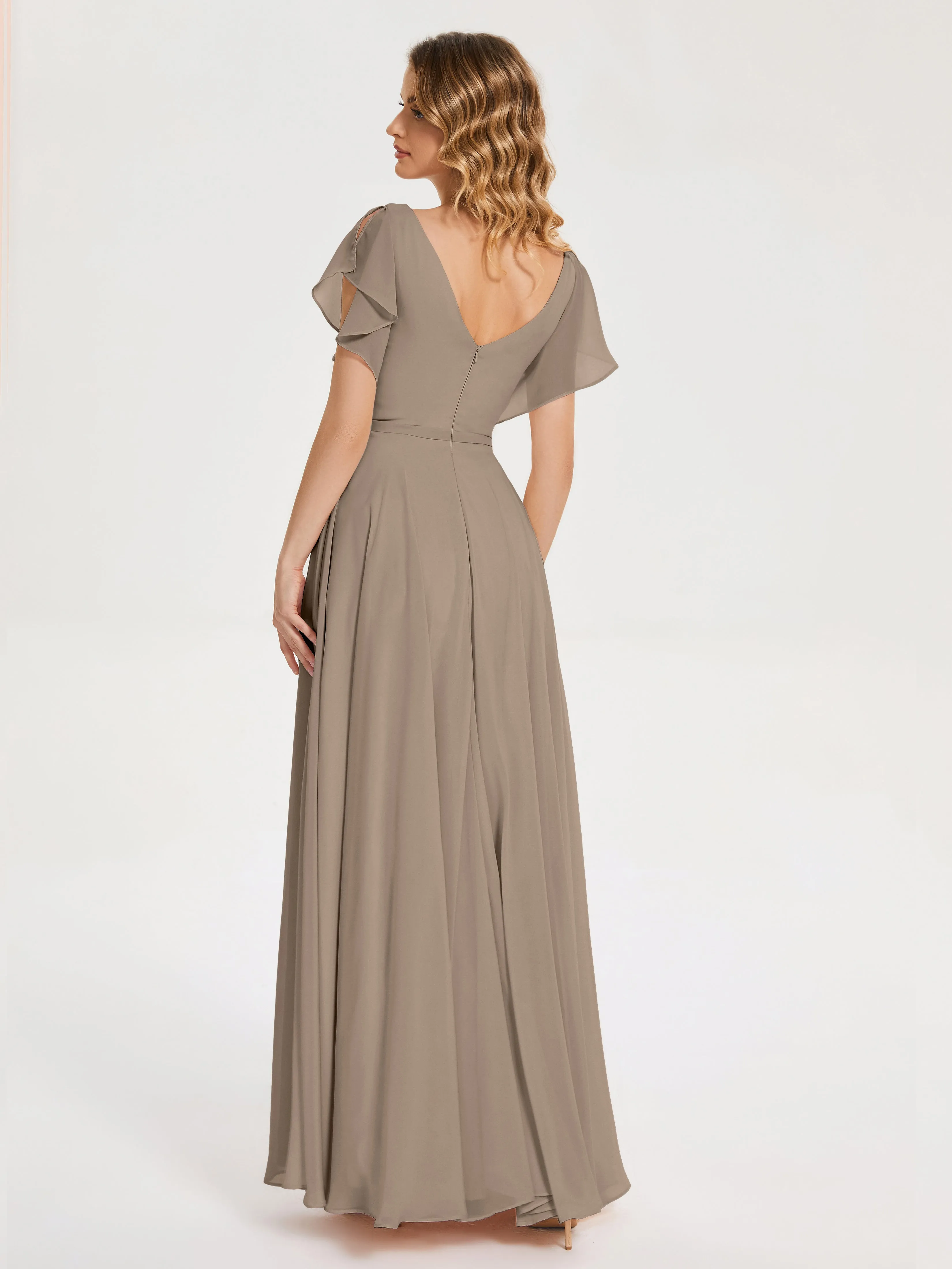 Kate Charming V Neck Split Chiffon Bridesmaid Dresses