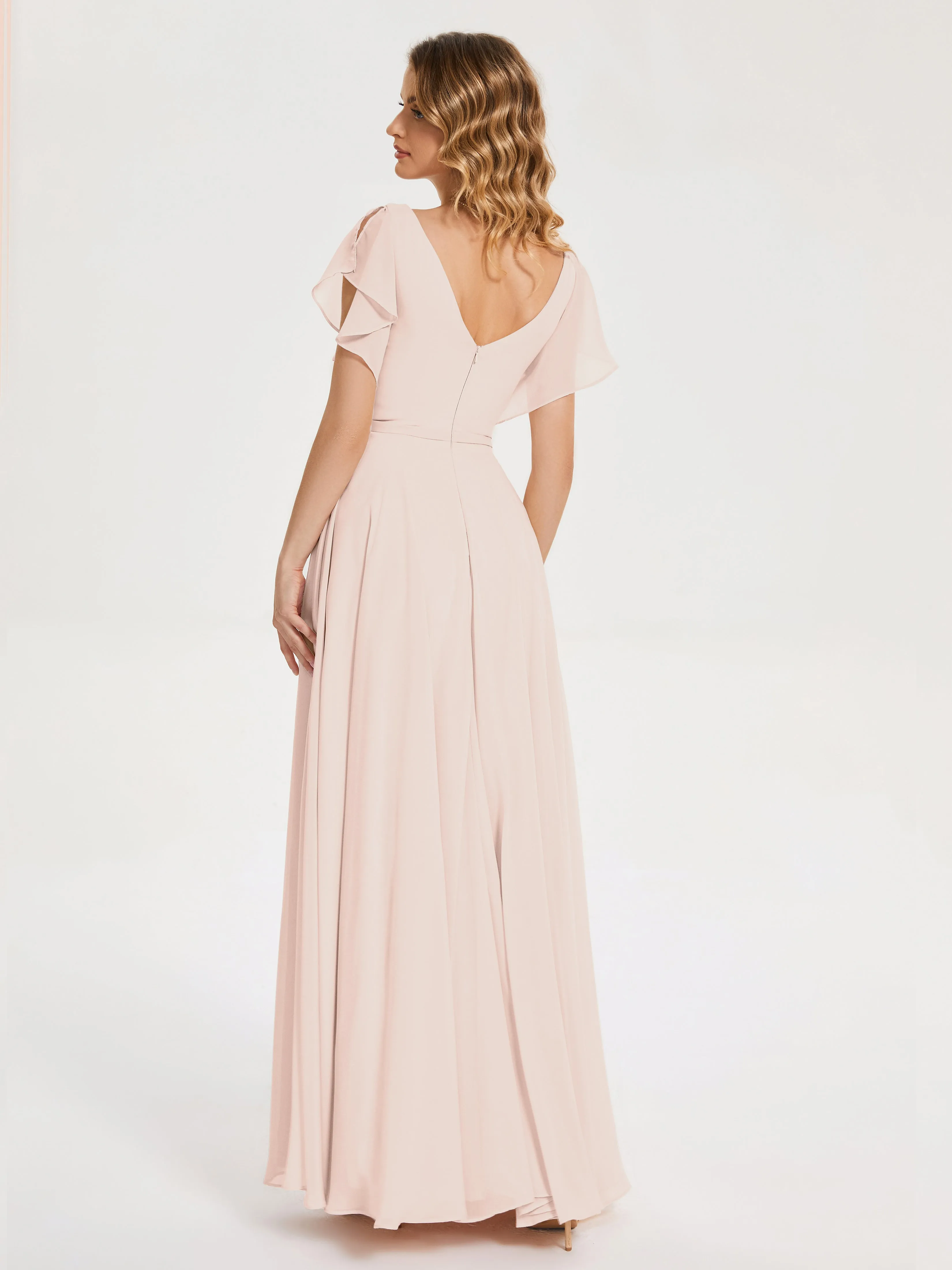 Kate Charming V Neck Split Chiffon Bridesmaid Dresses