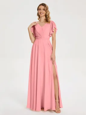 Kate Charming V Neck Split Chiffon Bridesmaid Dresses