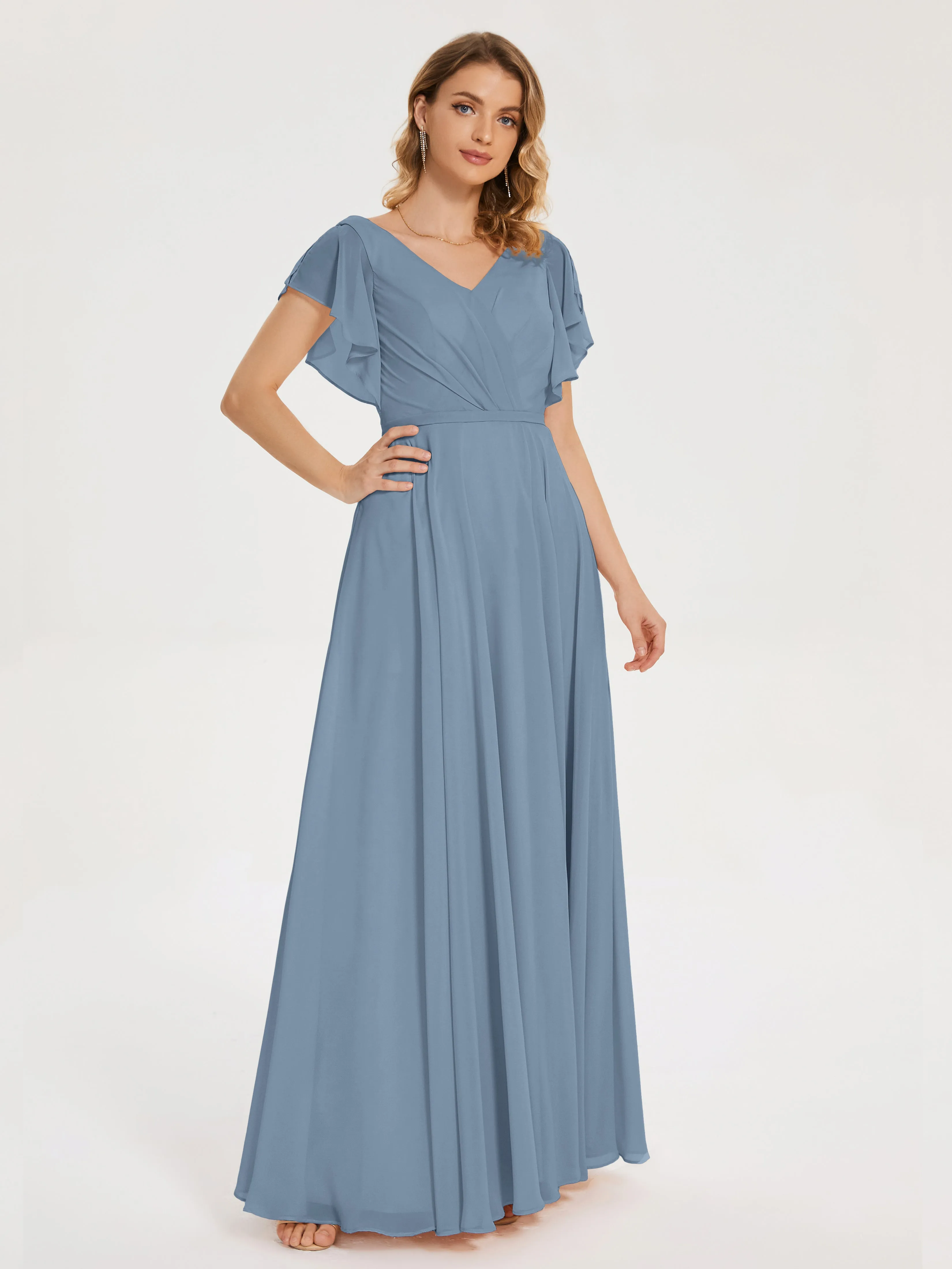 Kate Charming V Neck Split Chiffon Bridesmaid Dresses