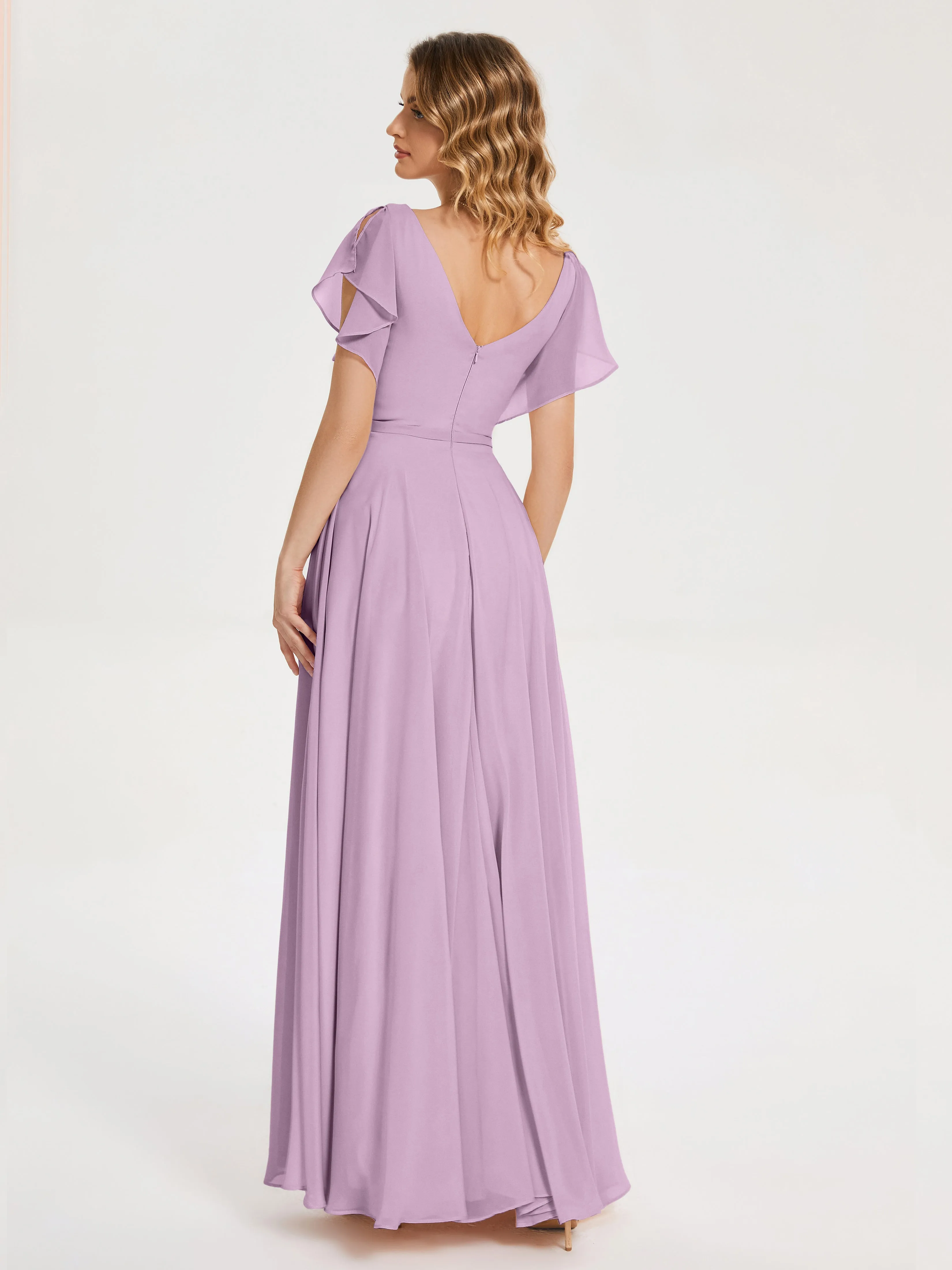 Kate Charming V Neck Split Chiffon Bridesmaid Dresses