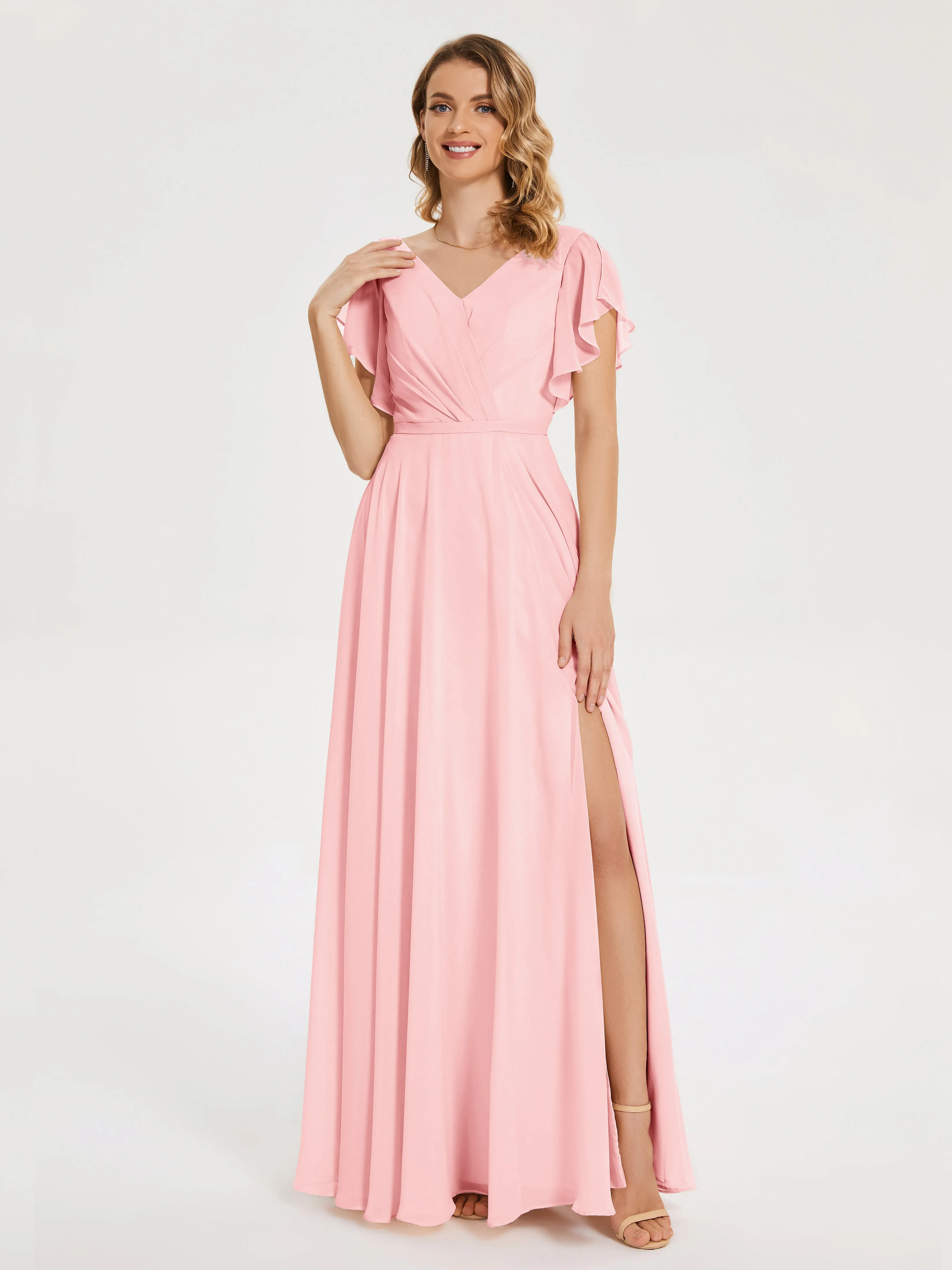 Kate Charming V Neck Split Chiffon Bridesmaid Dresses