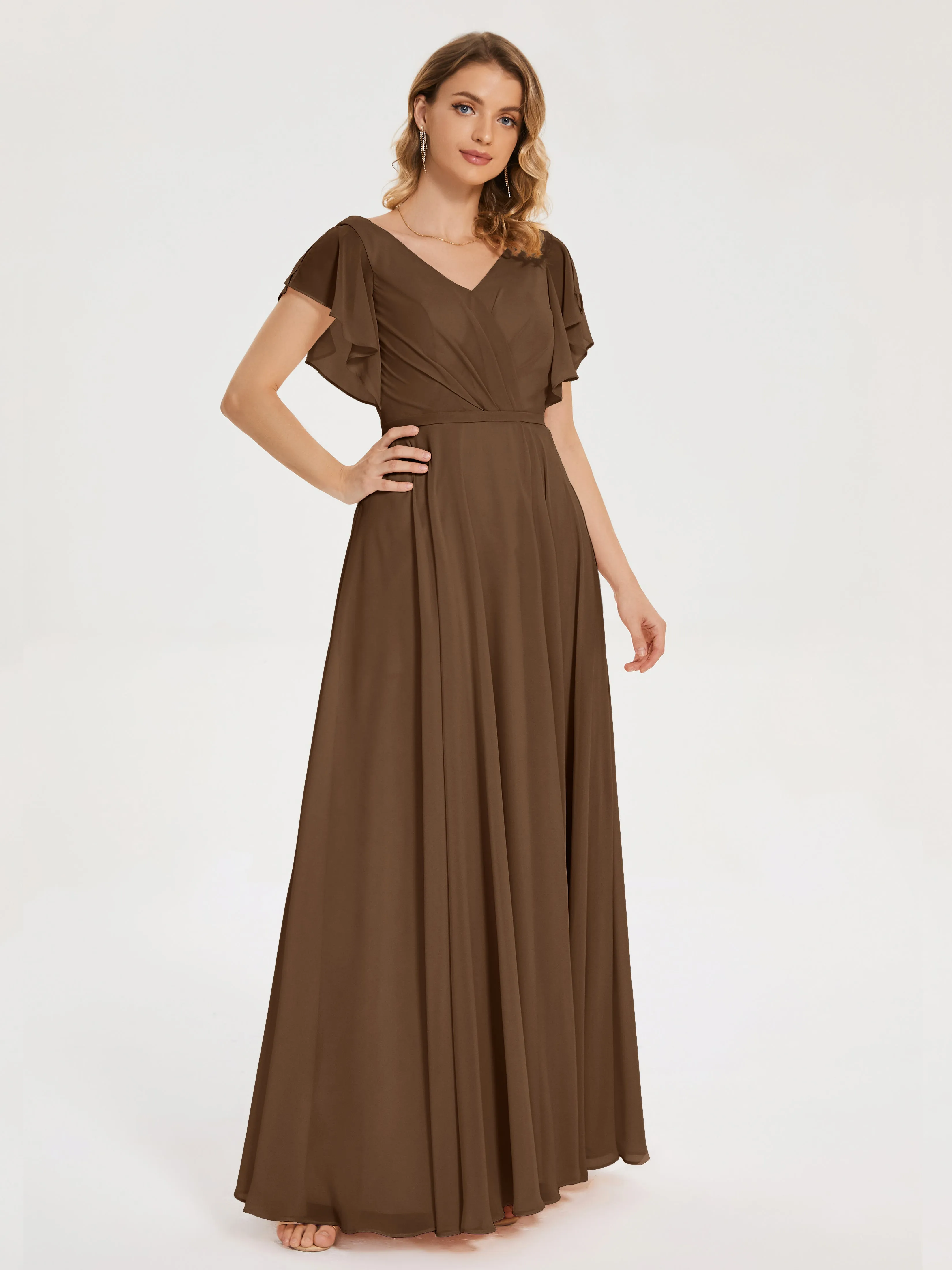 Kate Charming V Neck Split Chiffon Bridesmaid Dresses