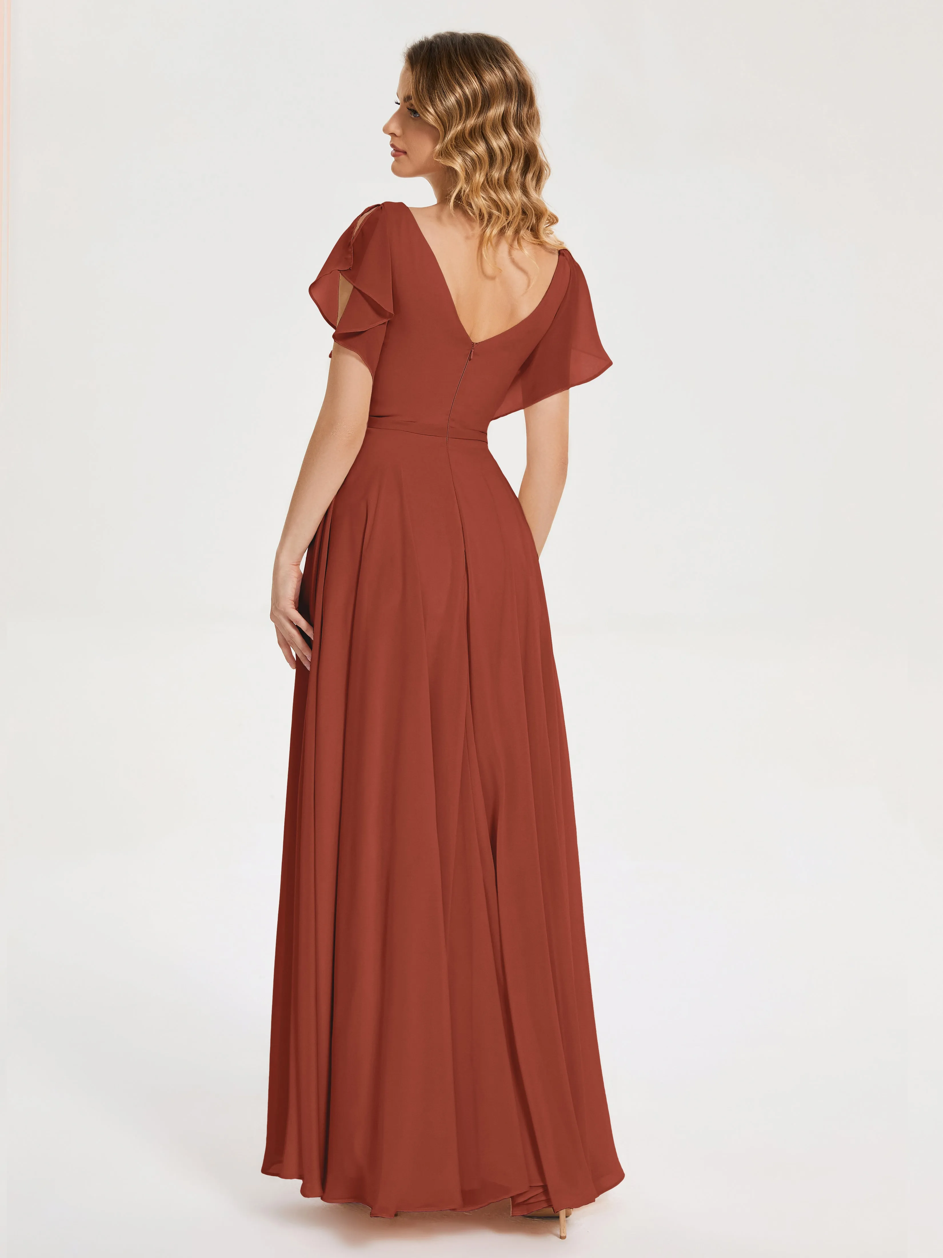 Kate Charming V Neck Split Chiffon Bridesmaid Dresses