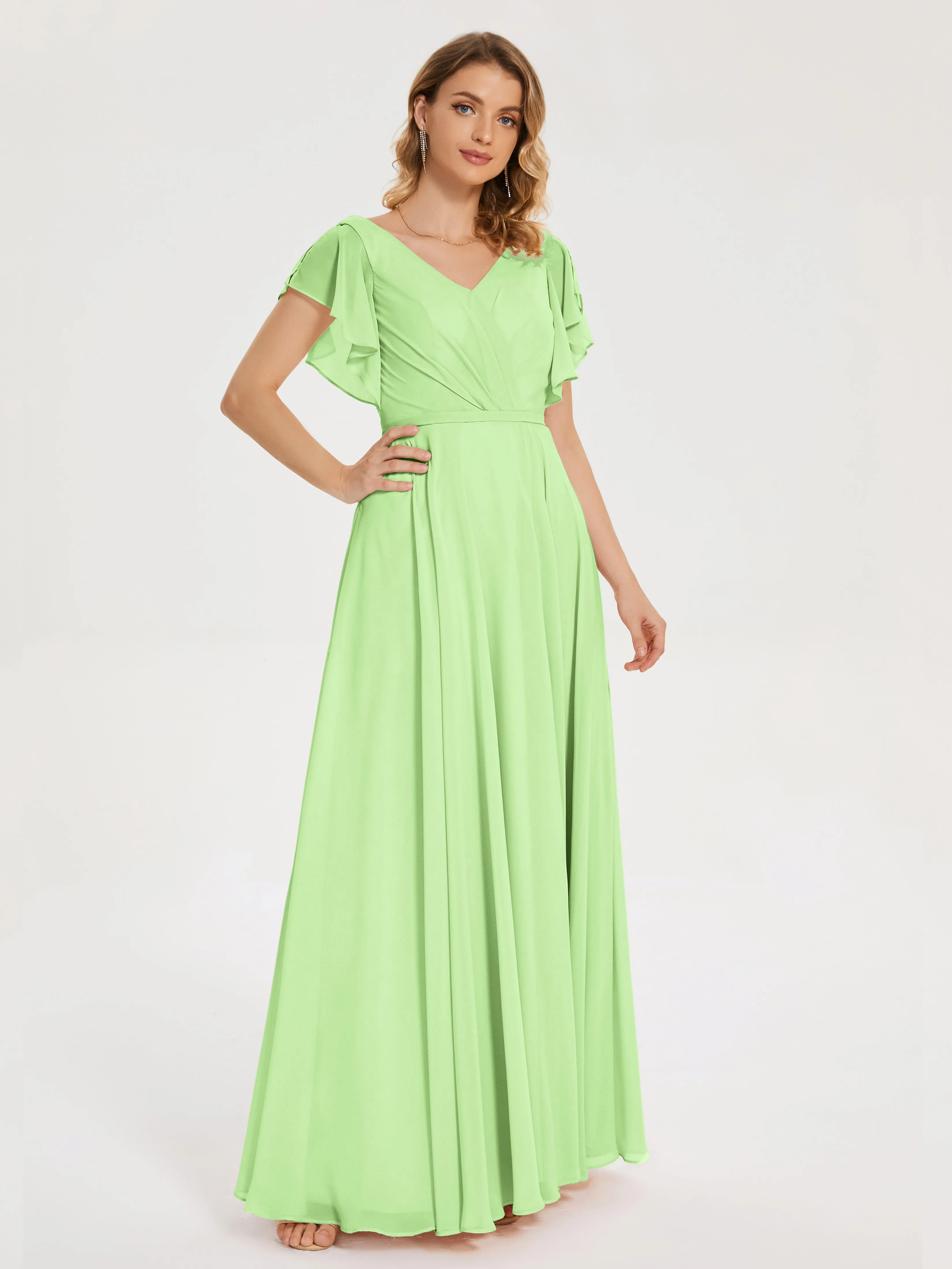 Kate Charming V Neck Split Chiffon Bridesmaid Dresses